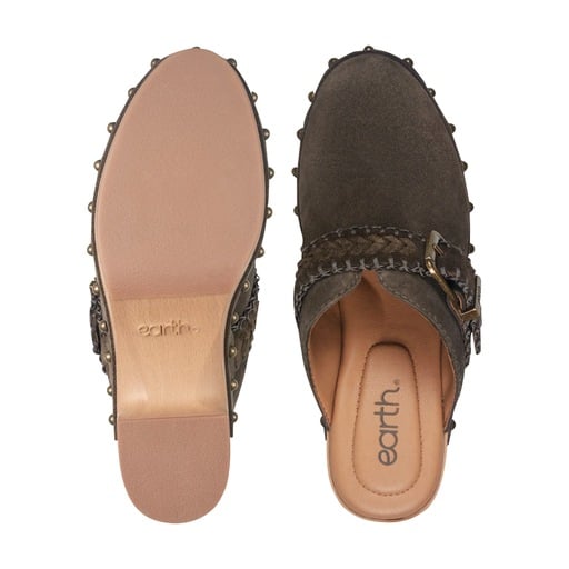 Earth Gilly Women's Heeled Suede Clogs - Dark Green - View 5