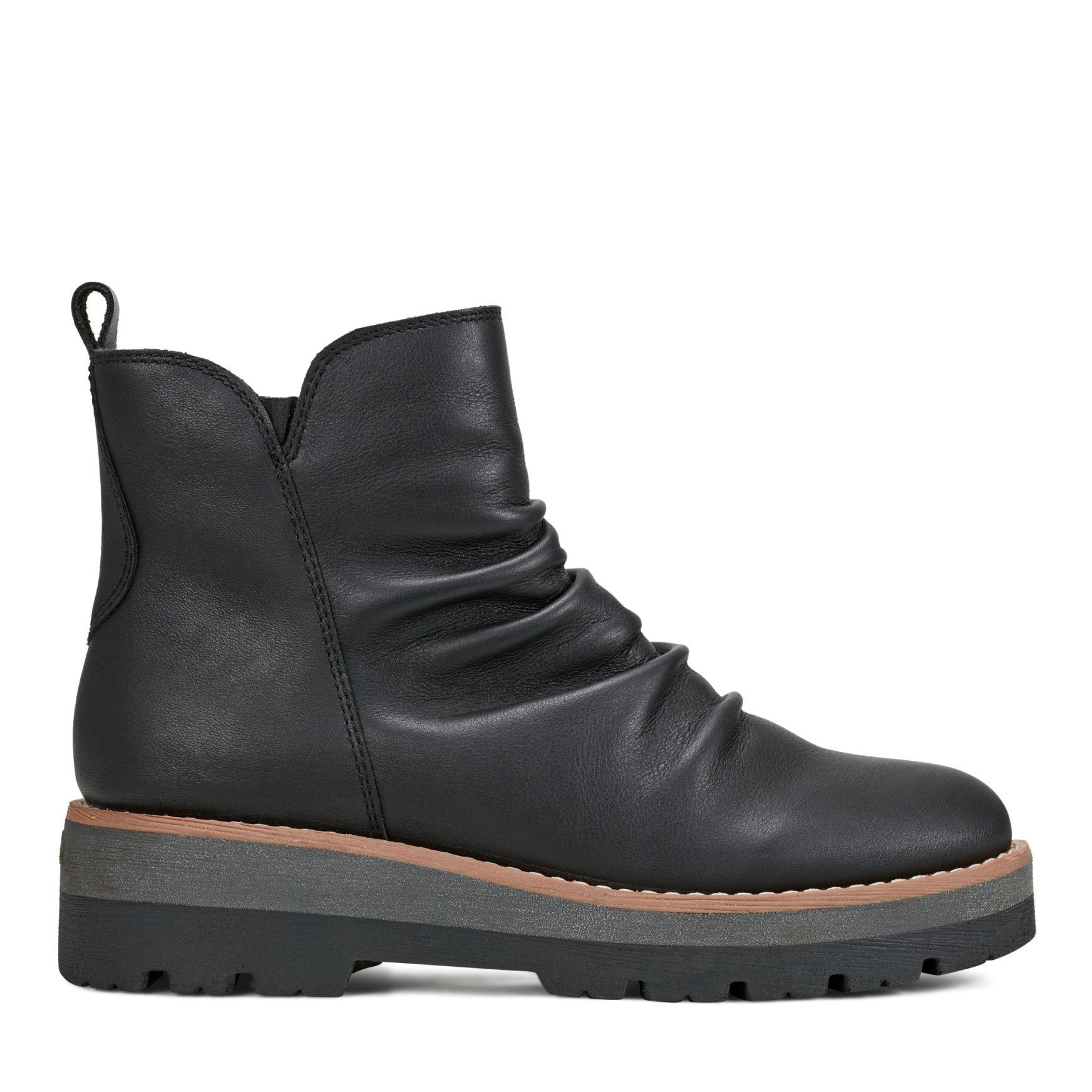 earth Yonder Waterproof Ruched Lug Sole Cushioned Women's Casual Boot - Black Leather - 1