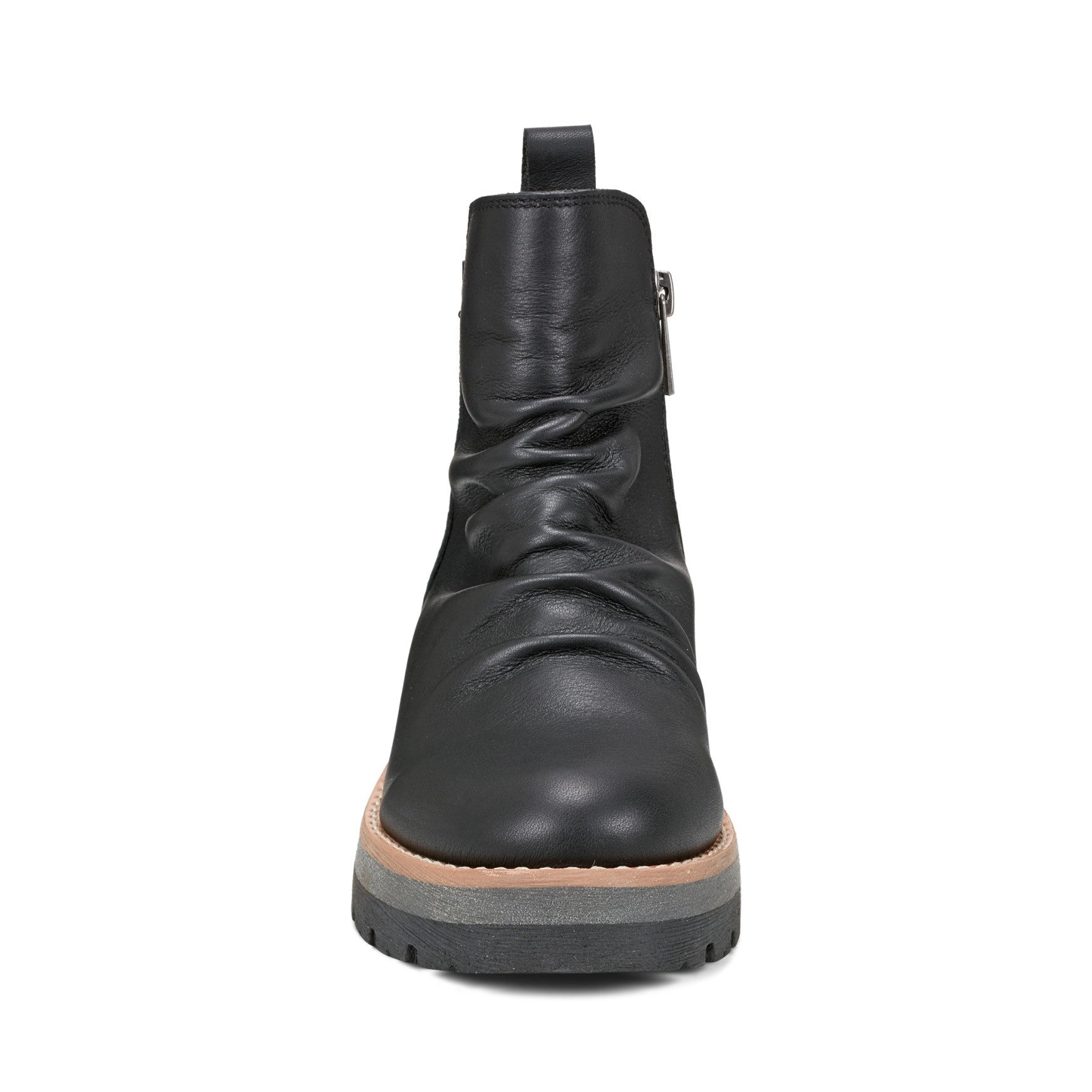 earth Yonder Waterproof Ruched Lug Sole Cushioned Women's Casual Boot - Black Leather - 3