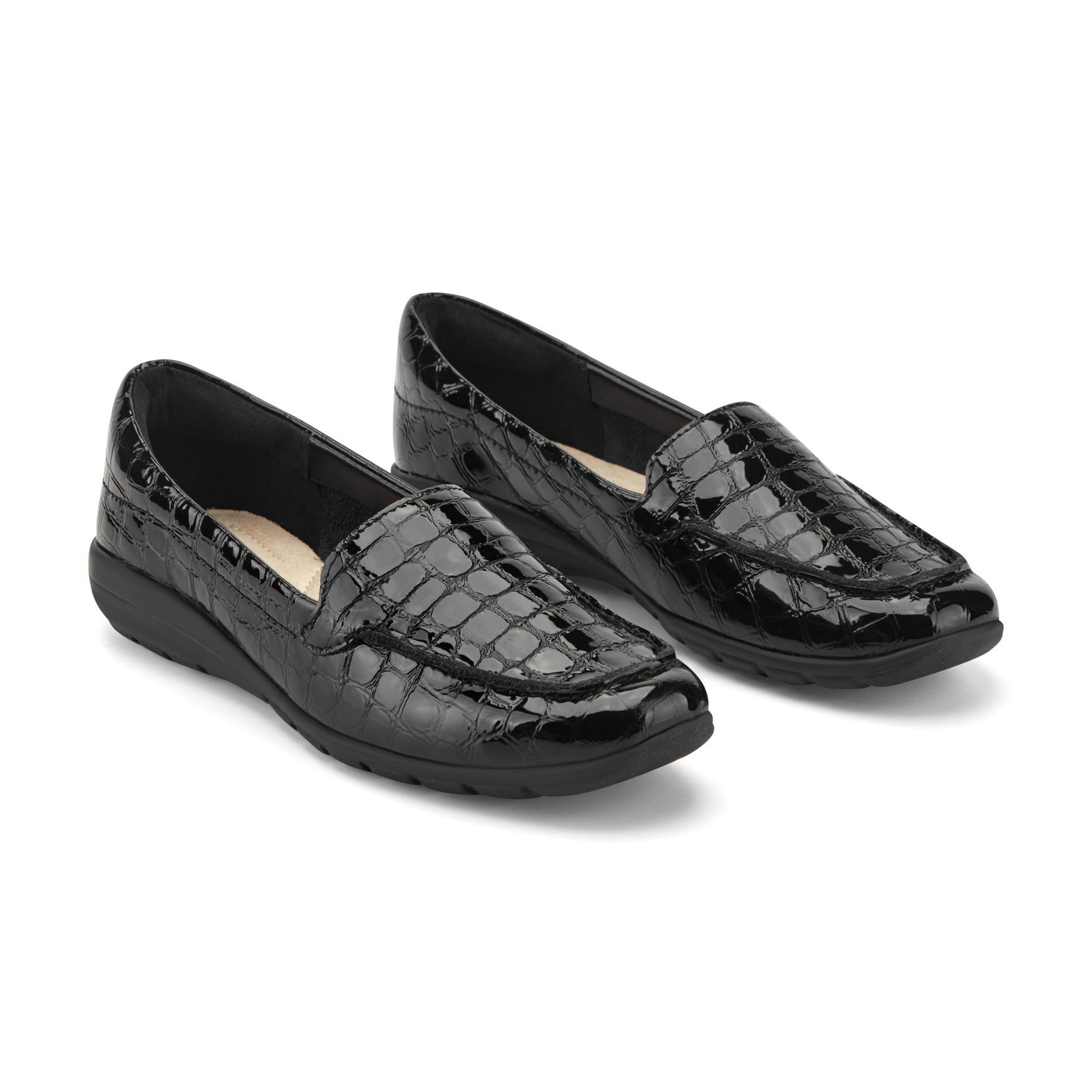 Easy Spirit Abide Croco Print Cushioned Arch Support Women's Casual Loafer - Black Croco Patent - 2