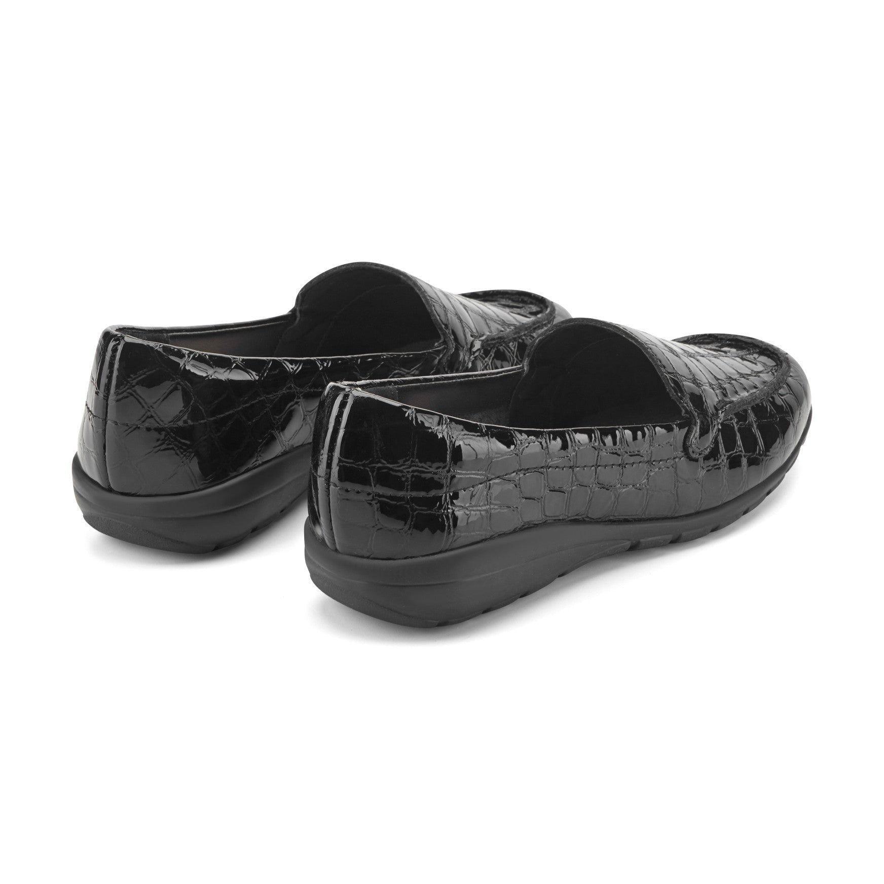 Easy Spirit Abide Croco Print Cushioned Arch Support Women's Casual Loafer - Black Croco Patent - 3