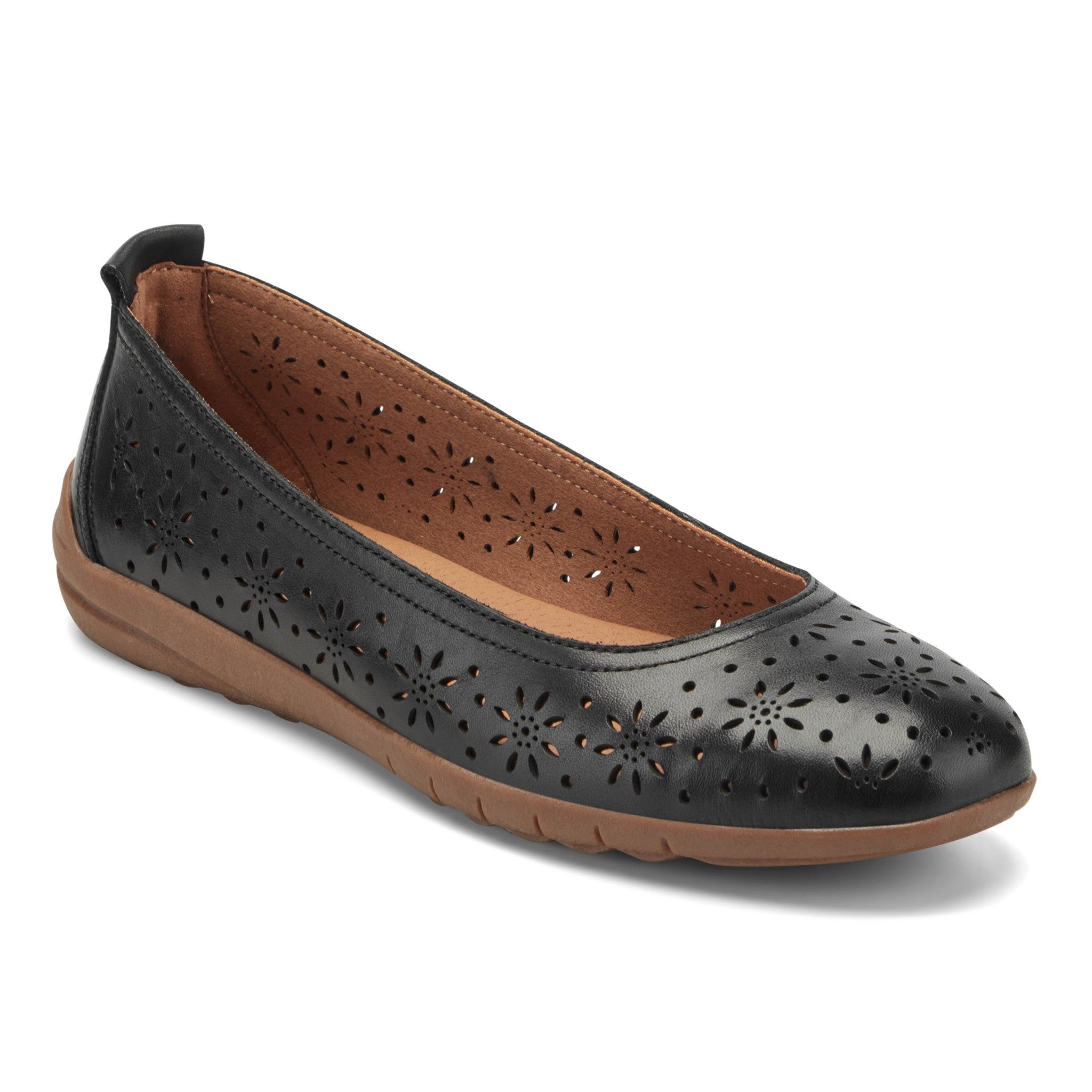 Easy Spirit Araceli Cushioned Arch Support Women's Ballet Flat - Black Leather - 2