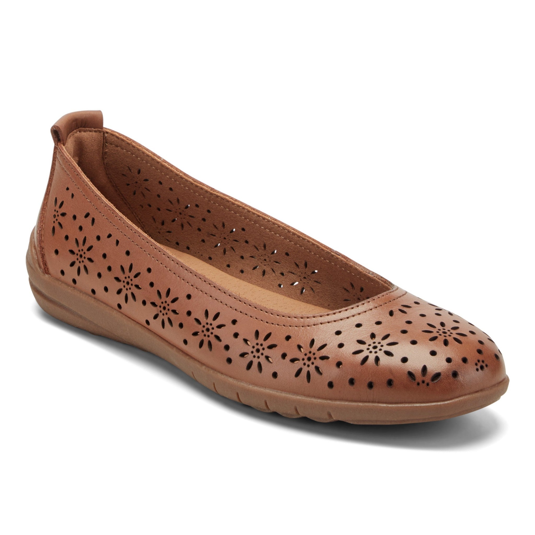 Easy Spirit Araceli Cushioned Arch Support Women's Ballet Flat - Medium Brown Leather - 2