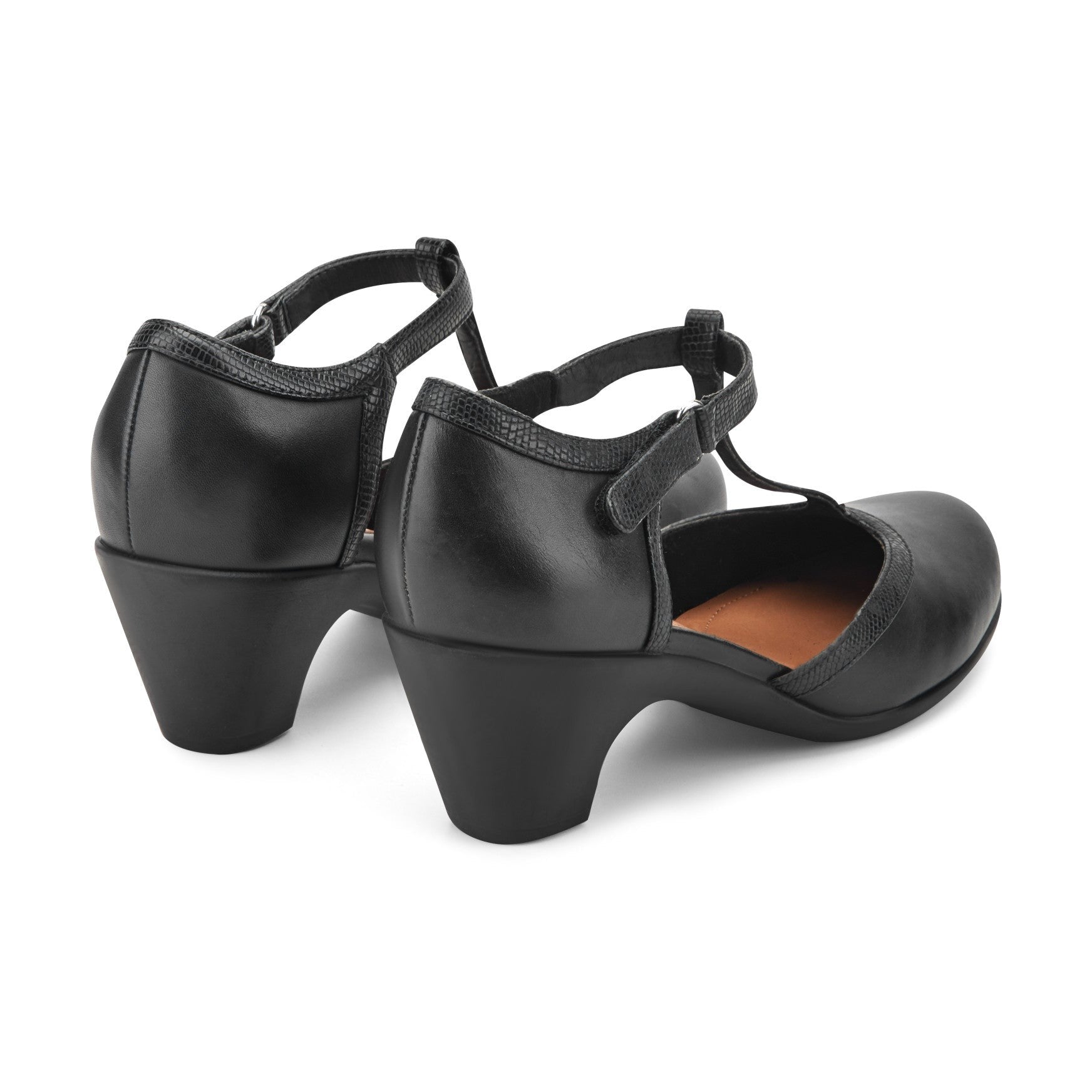 Easy Spirit Cara T-Strap Cushioned Arch Support Women's Dress Shoe - Black Leather - 3