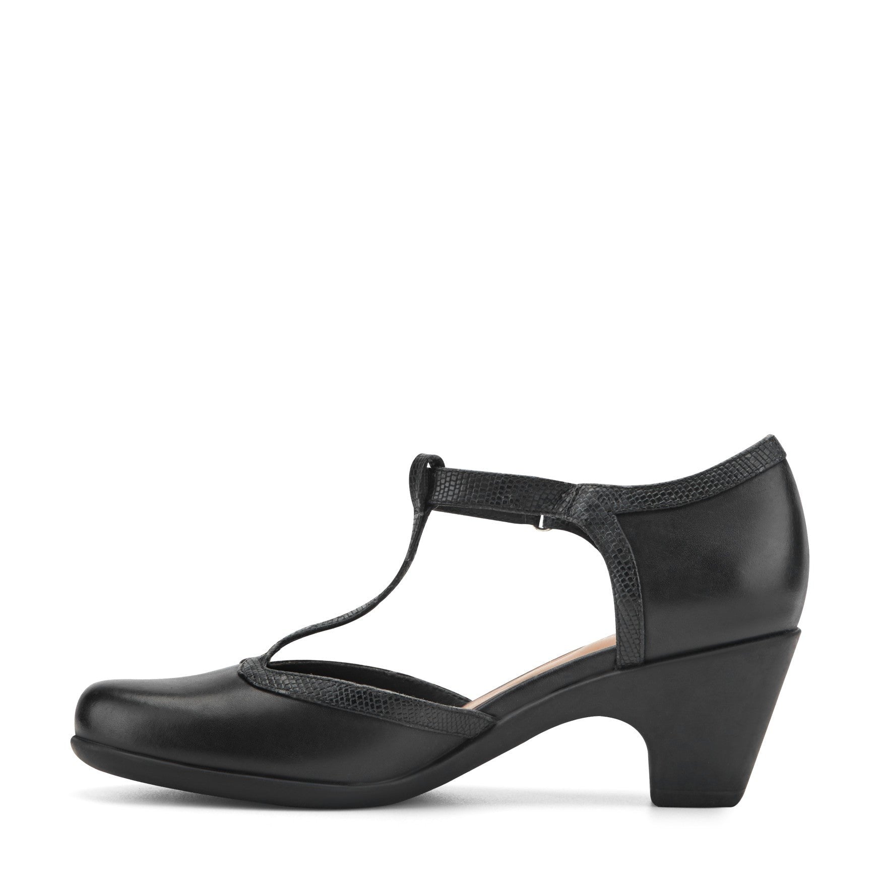 Easy Spirit Cara T-Strap Cushioned Arch Support Women's Dress Shoe - Black Leather - 4