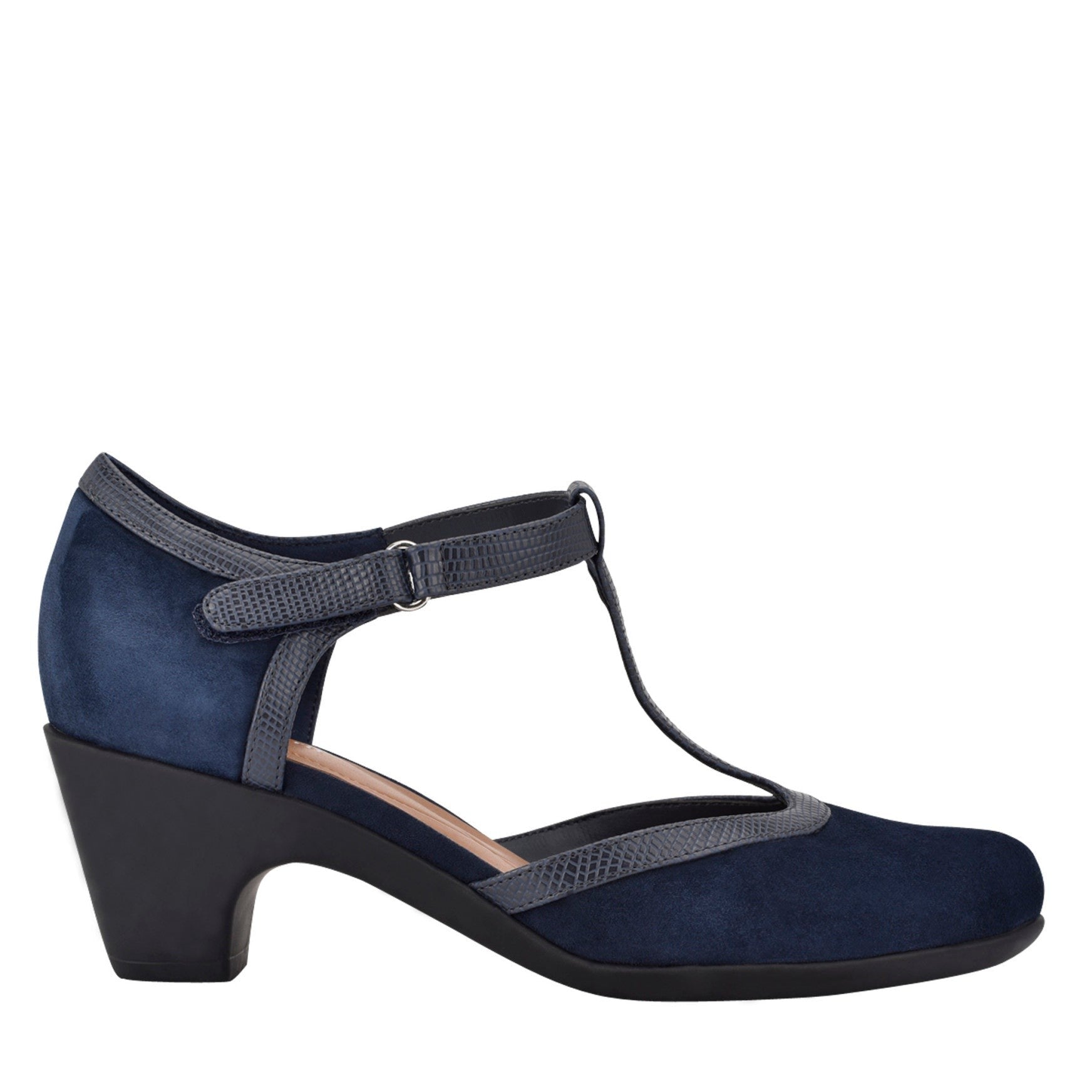 Easy Spirit Cara T-Strap Cushioned Arch Support Women's Dress Shoe - Navy Suede - 1