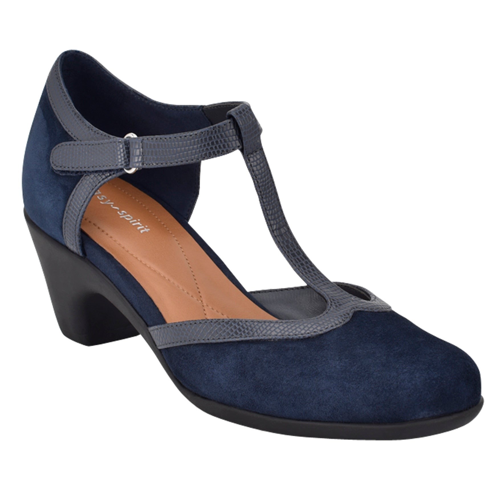 Easy Spirit Cara T-Strap Cushioned Arch Support Women's Dress Shoe - Navy Suede - 2
