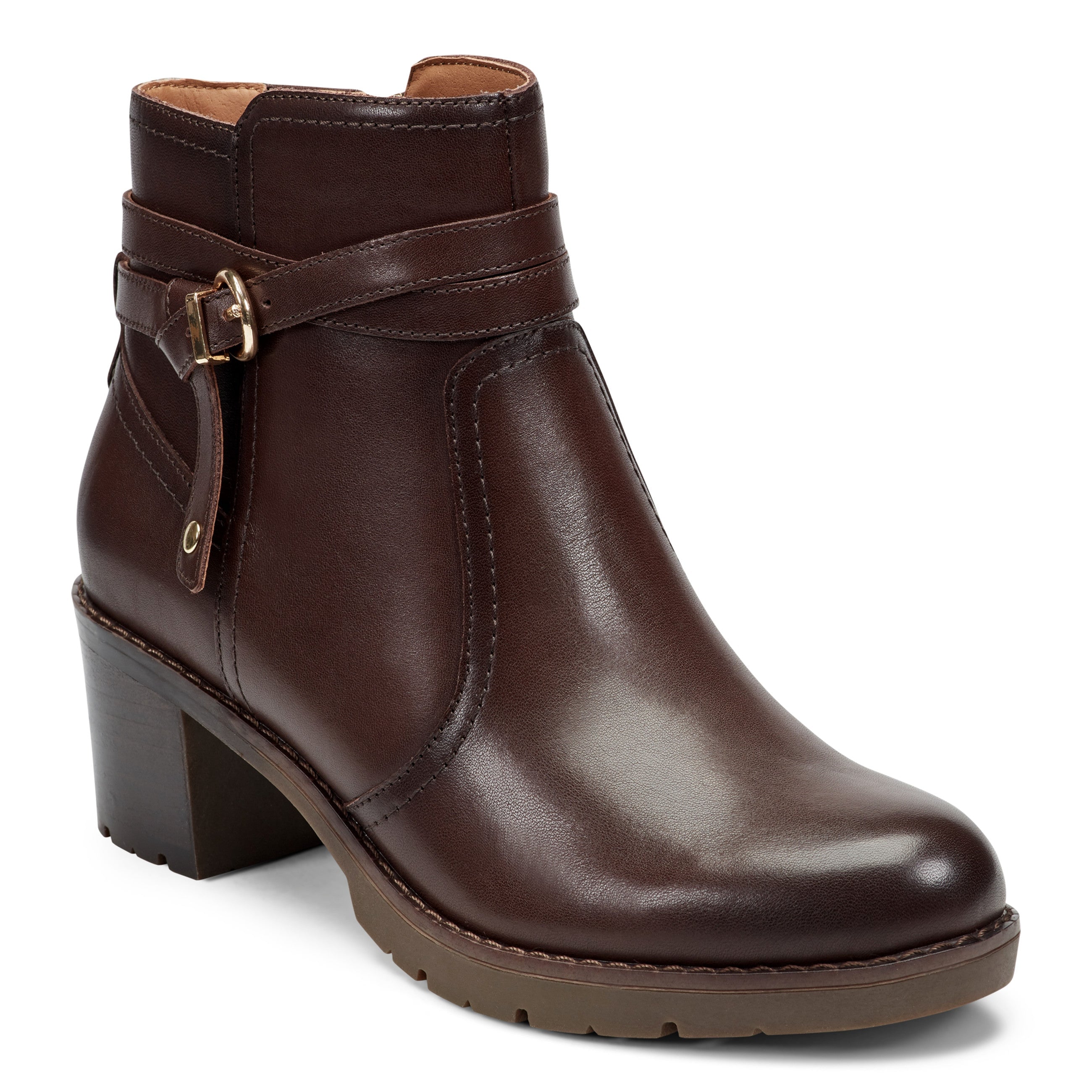 Easy Spirit Carter Leather Ankle Booties with Arch Support - Dark Brown Leather - View 2