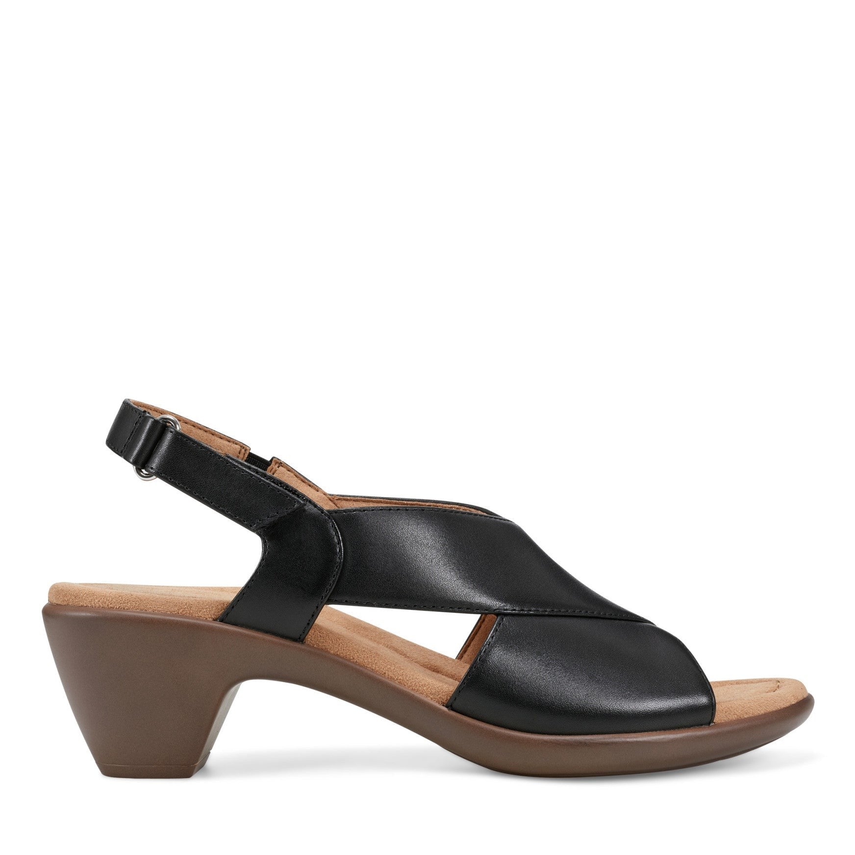 Easy Spirit Chantal Cushioned Arch Support Women's Casual Heeled Sandal - Black Leather - 1