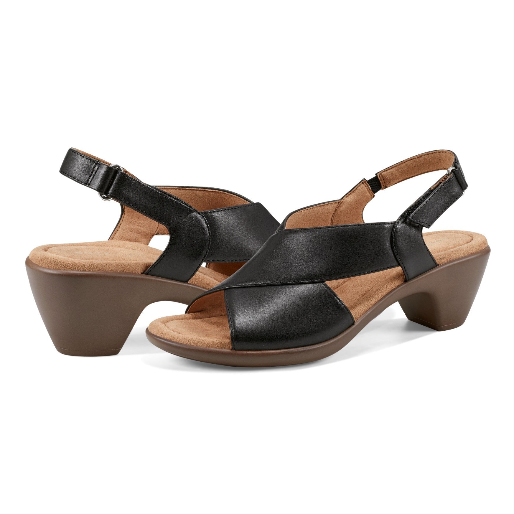 Easy Spirit Chantal Cushioned Arch Support Women's Casual Heeled Sandal - Black Leather - 7