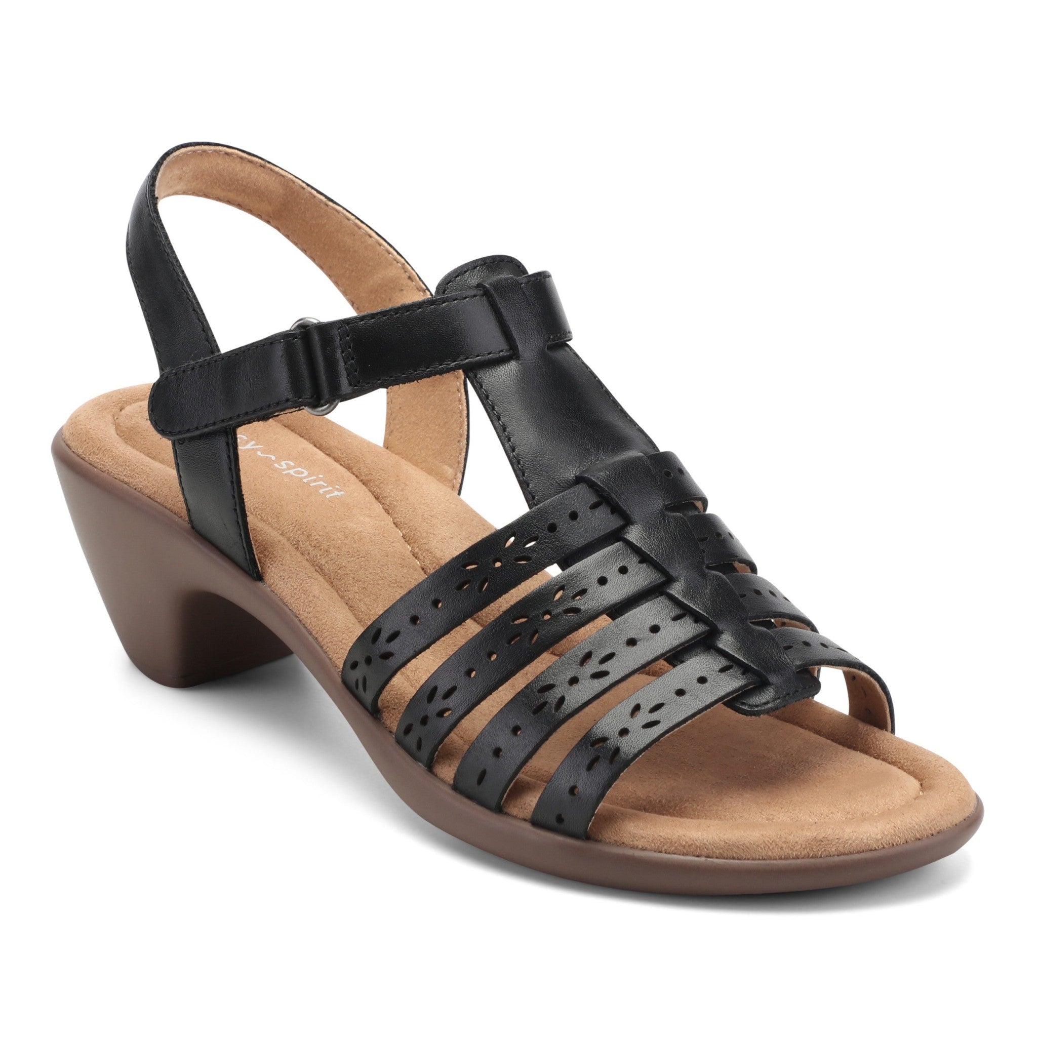 Easy Spirit Cortney Cushioned Arch Support Women's Heeled Sandal - Black Leather - 2