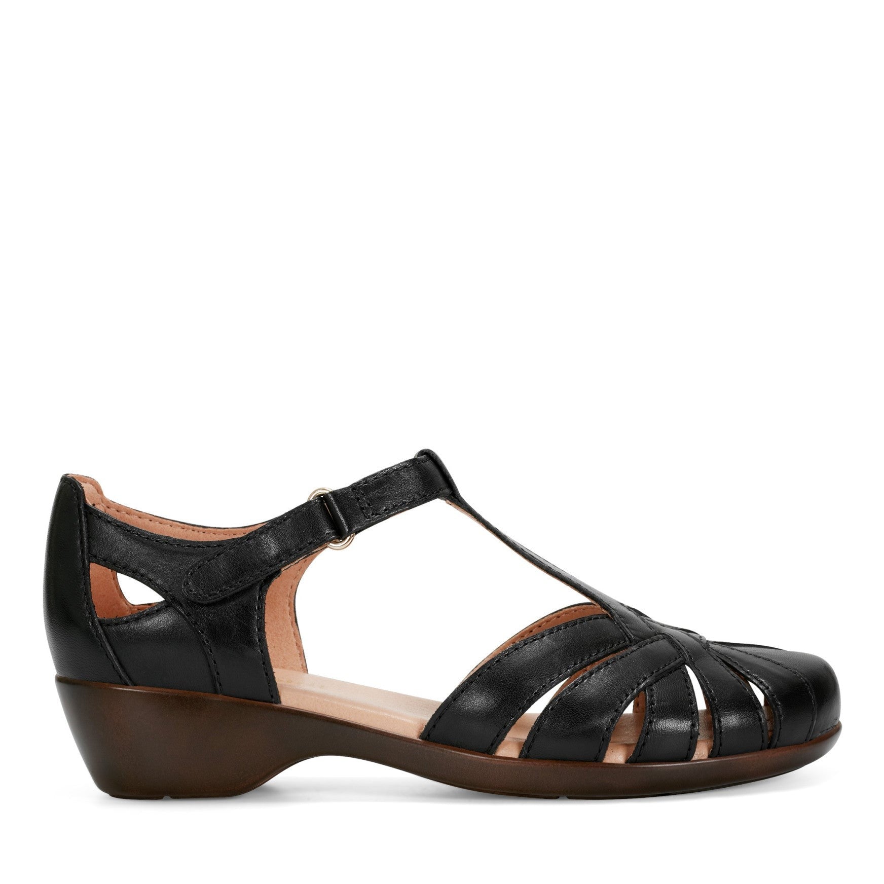 Easy Spirit Darlyn T-Strap Cushioned Arch Support Women's Dress - Black Leather - 1