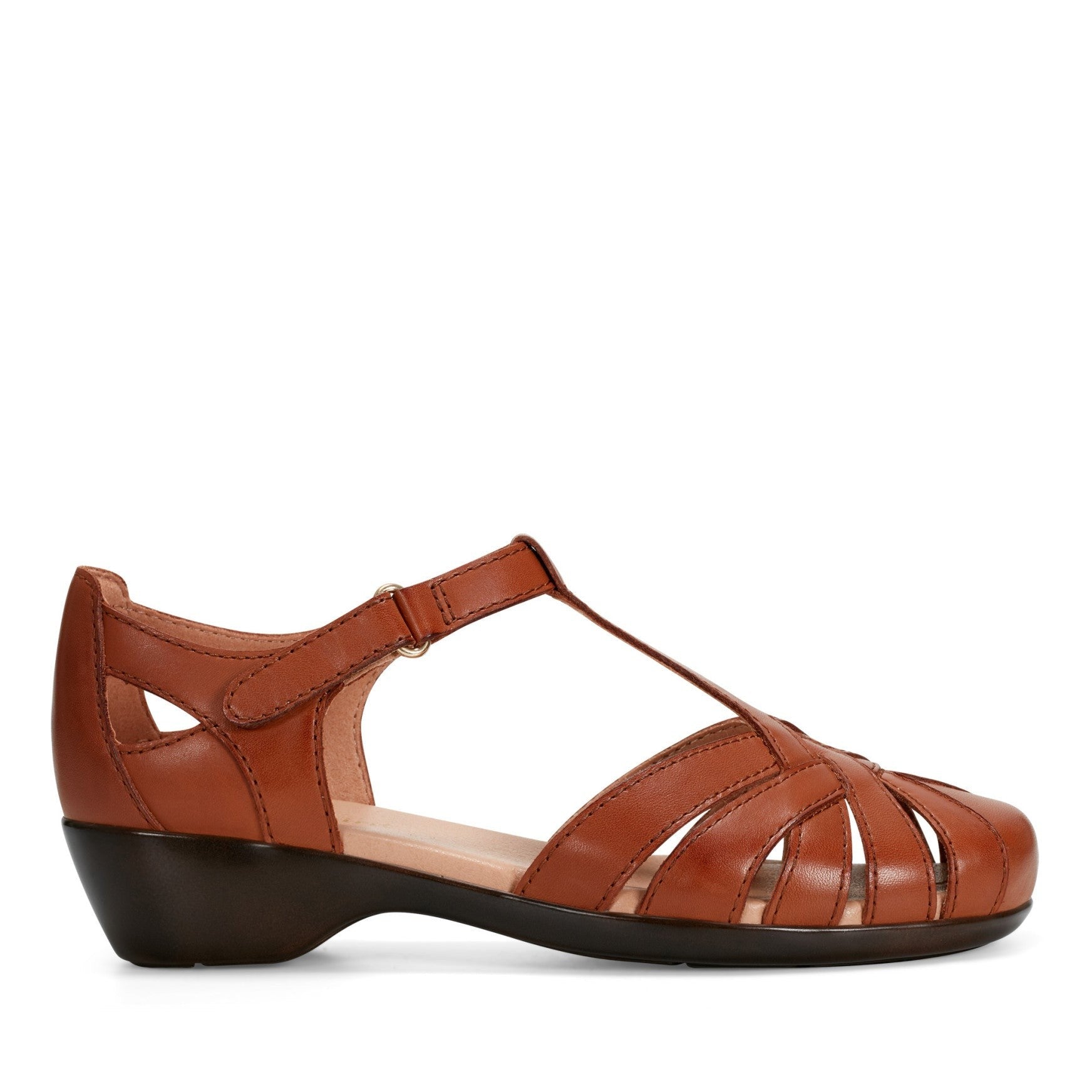 Easy Spirit Darlyn T-Strap Cushioned Arch Support Women's Dress - Brown Leather - 1