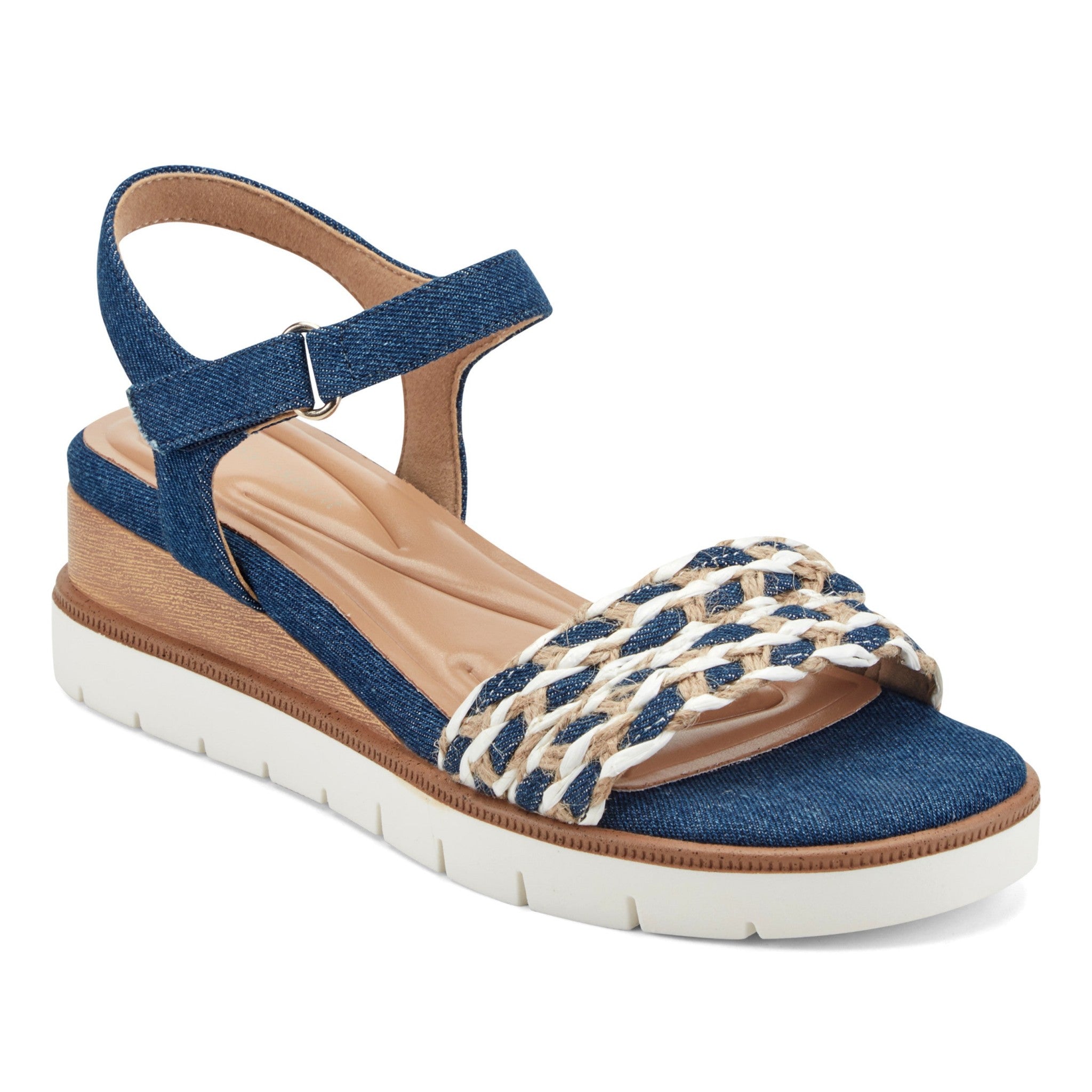 Easy Spirit Edythe Wedge Sandal Cushioned Arch Support Women's Wedge Sandal - Denim/white Multi - 2