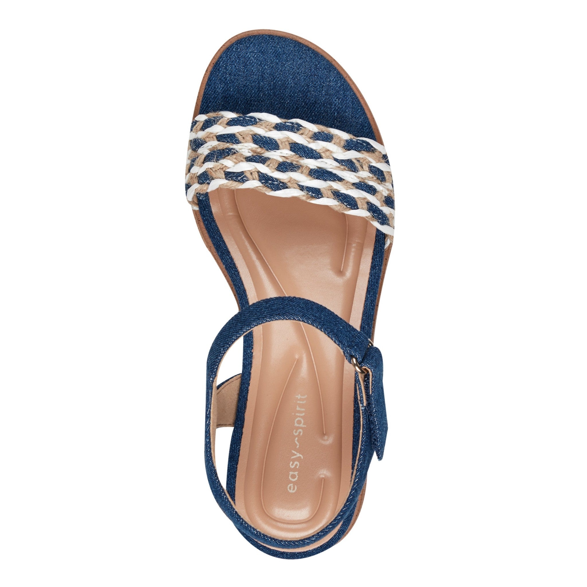 Easy Spirit Edythe Wedge Sandal Cushioned Arch Support Women's Wedge Sandal - Denim/white Multi - 5
