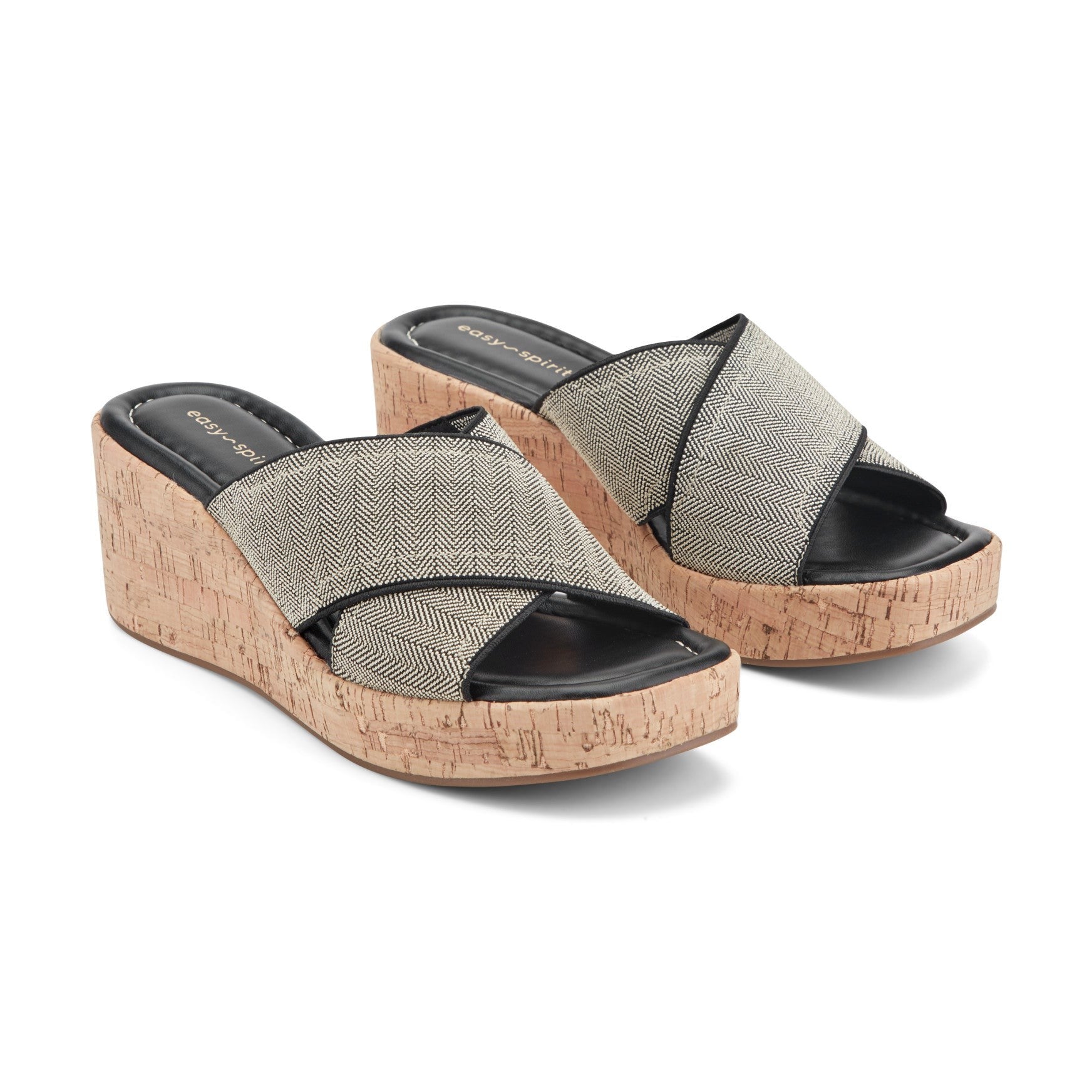 Easy Spirit Fawn Cushioned Slip-On Wedge Women's Wedge Sandal - Black Chevron - 2