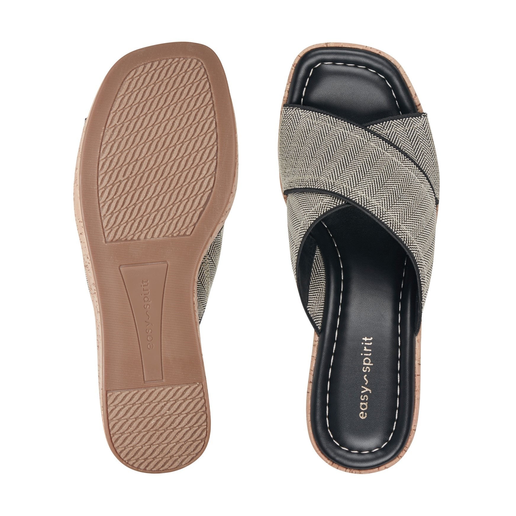 Easy Spirit Fawn Cushioned Slip-On Wedge Women's Wedge Sandal - Black Chevron - 5