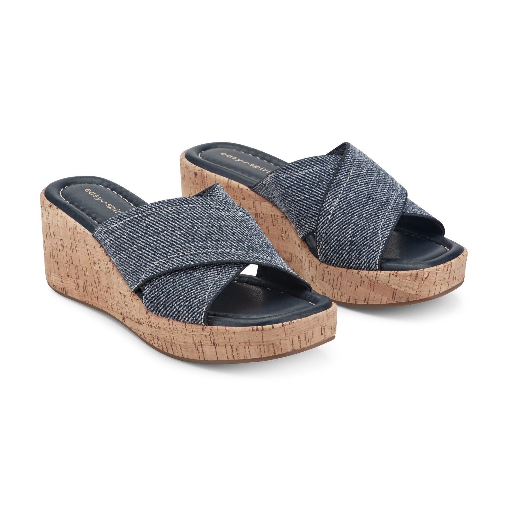 Easy Spirit Fawn Cushioned Slip-On Wedge Women's Wedge Sandal - Dark Blue Denim - 2
