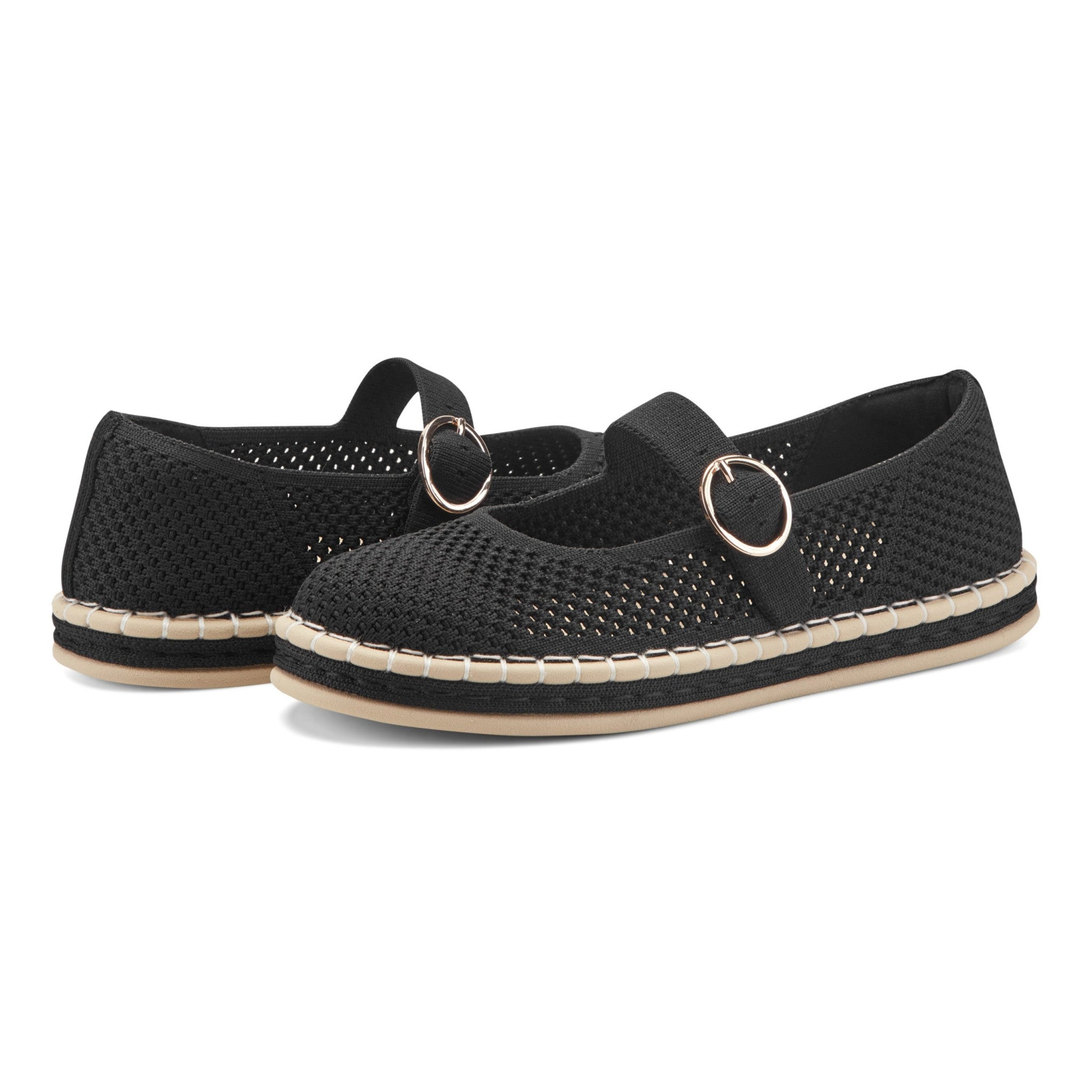 Easy Spirit Francene Cushioned Arch-Support Women's Mary Jane - Black Knit - 7