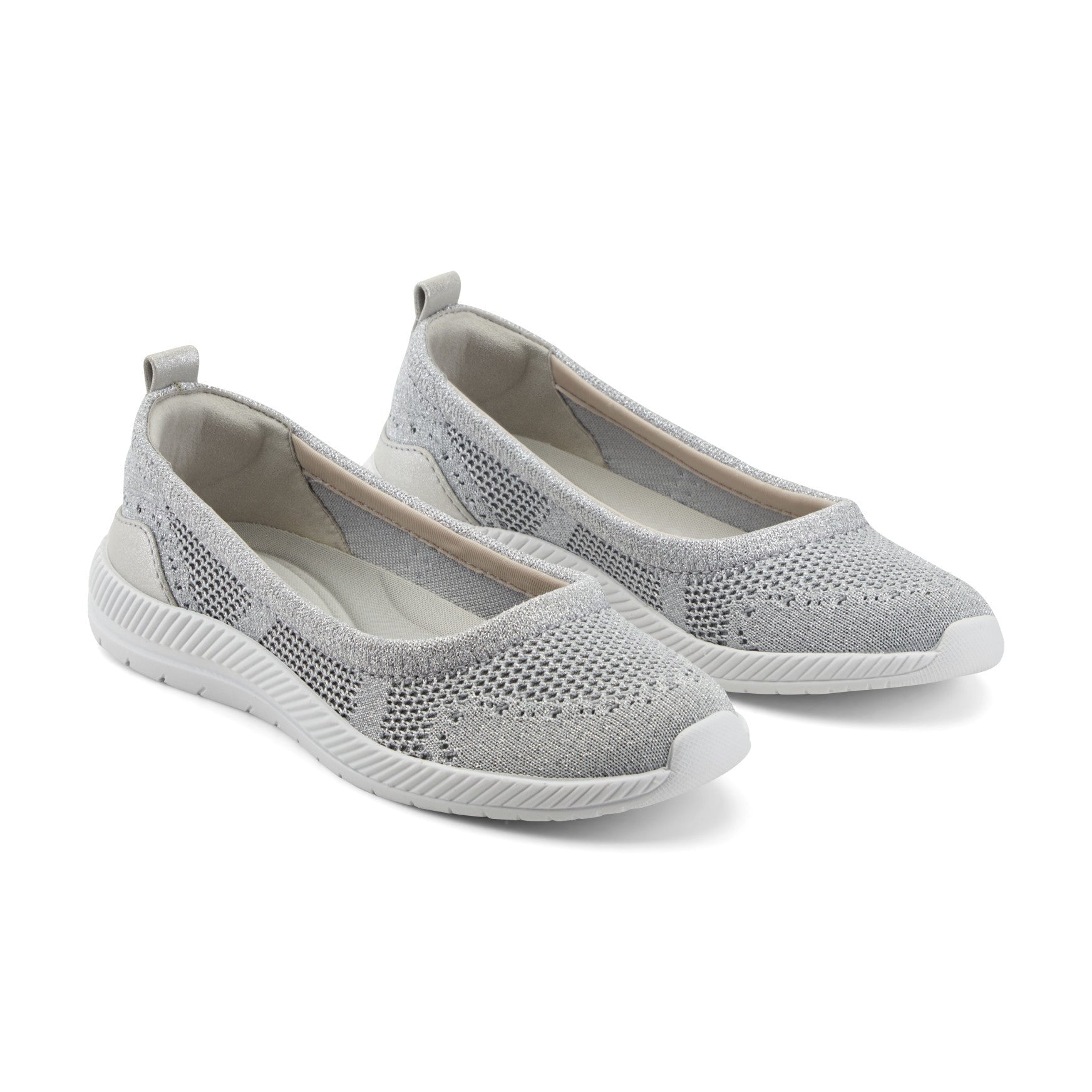 Easy Spirit Glitz Walking Athletic Cushioned Arch-Support Women's Walking Shoe - Silver Knit - 2