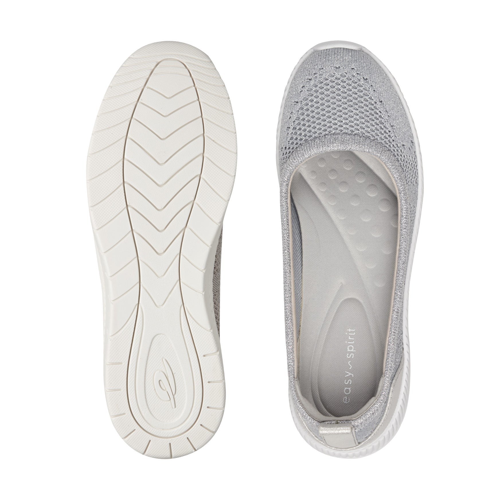 Easy Spirit Glitz Walking Athletic Cushioned Arch-Support Women's Walking Shoe - Silver Knit - 5