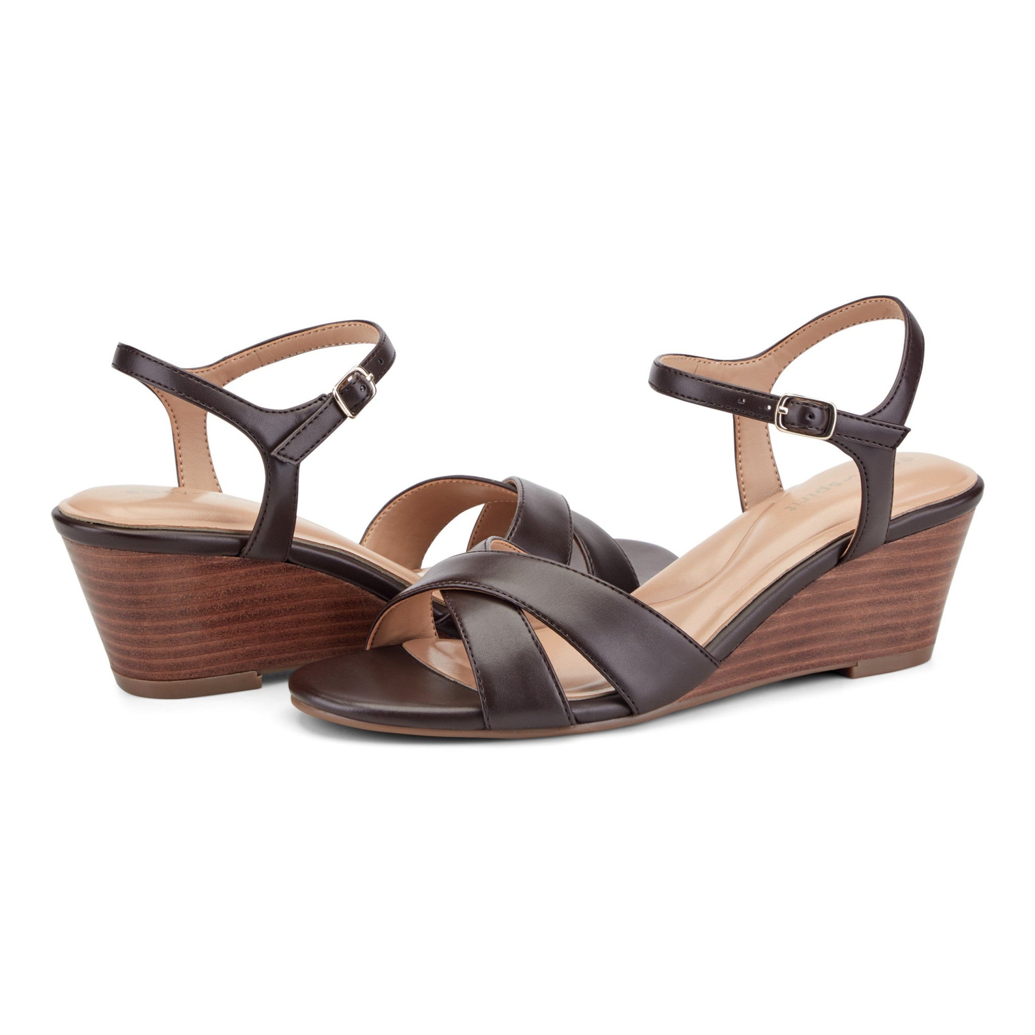 Easy Spirit Noya Cushioned Arch Support Comfort Women's Dress Wedge Sandal - Dark Brown - 7