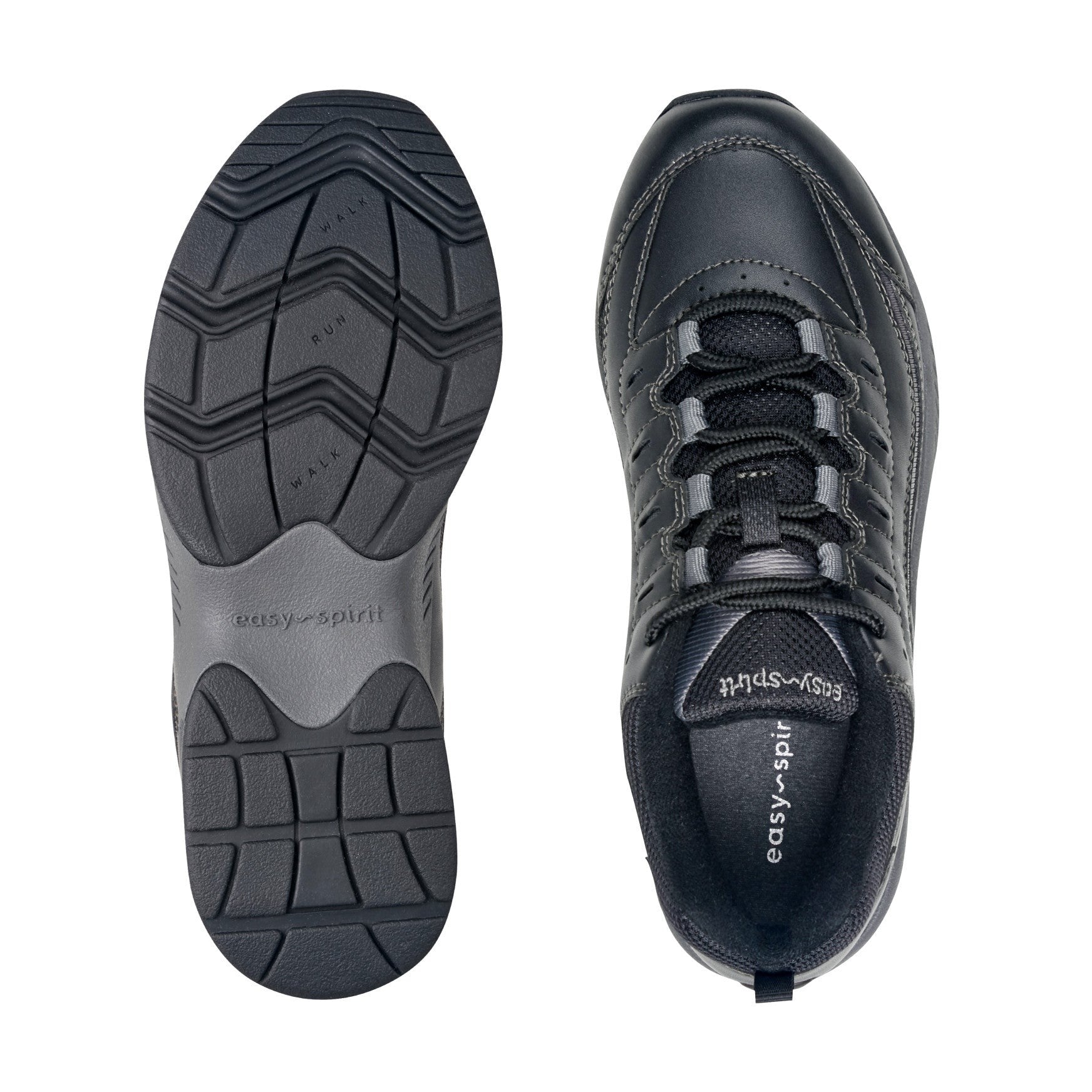 Easy Spirit Romy Athletic Cushioned Arch Support Women's Walking Shoe - Black Leather - 5
