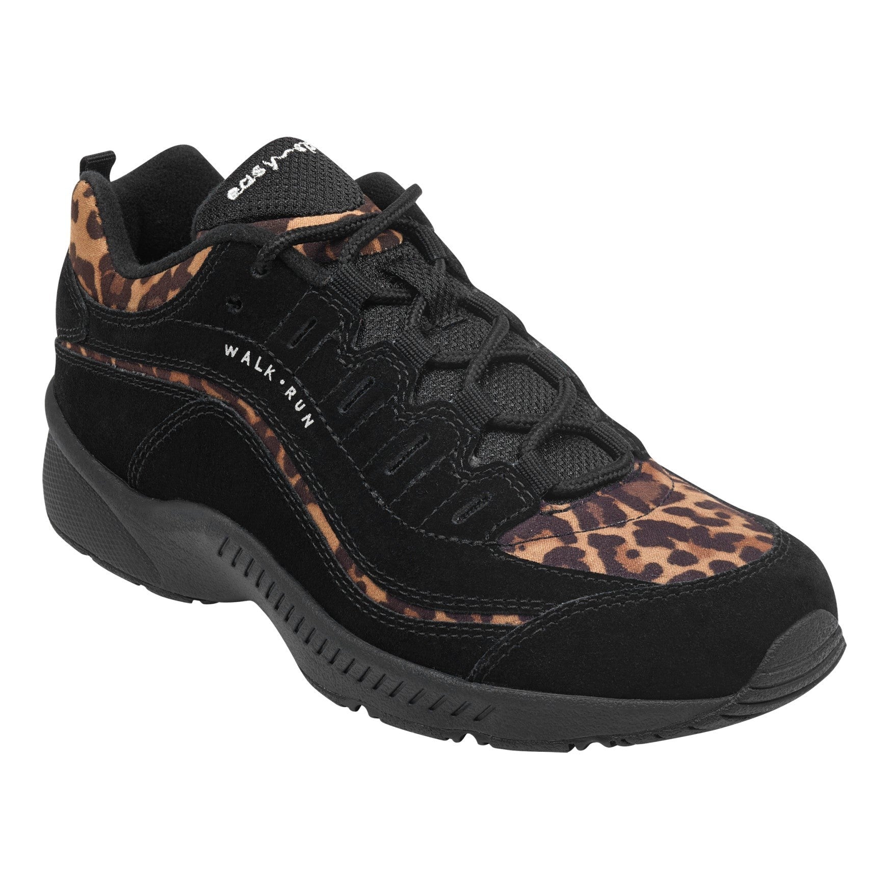 Easy Spirit Romy Athletic Cushioned Lace-Up Women's Walking Shoe - Black Leopard Suede - 2