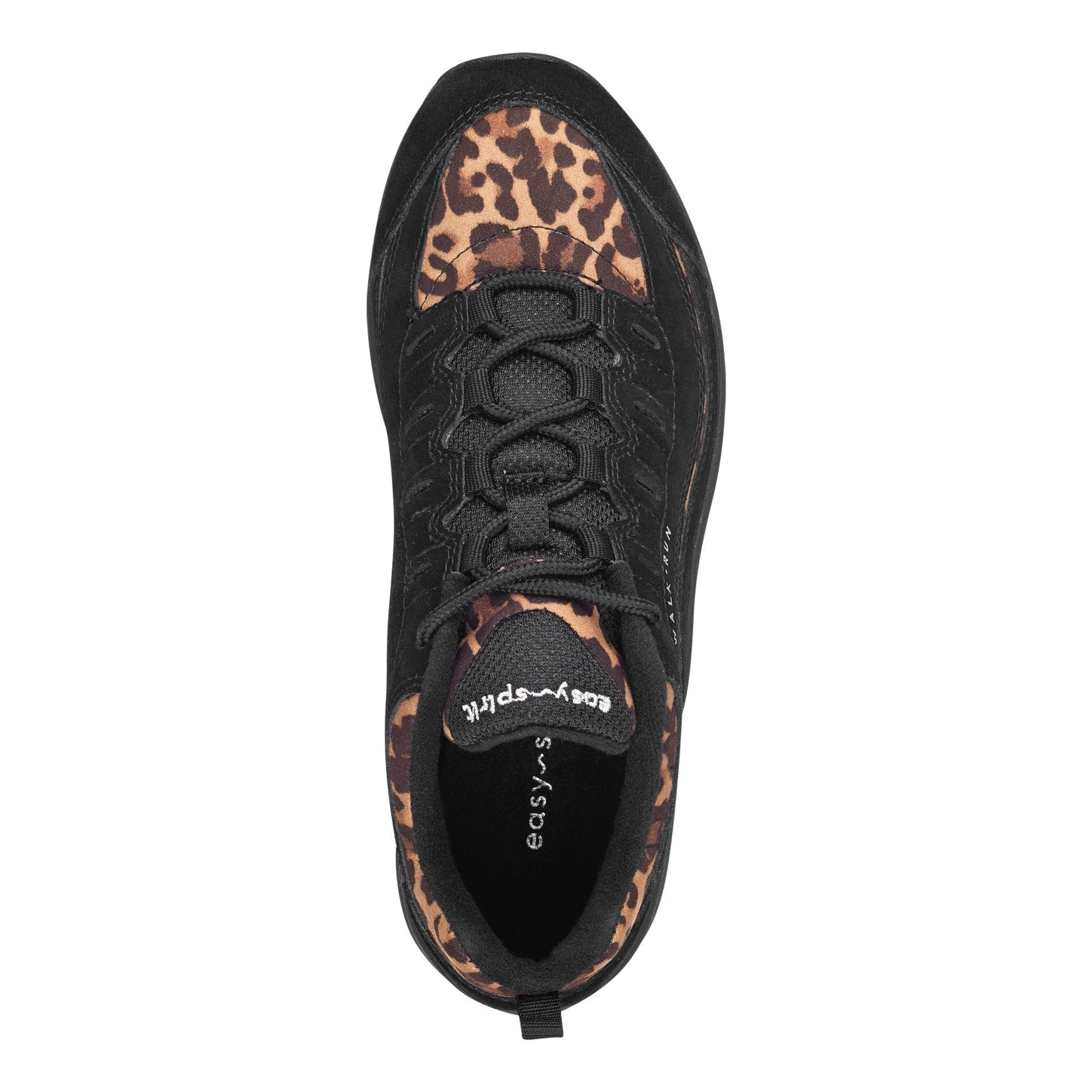 Easy Spirit Romy Athletic Cushioned Lace-Up Women's Walking Shoe - Black Leopard Suede - 5