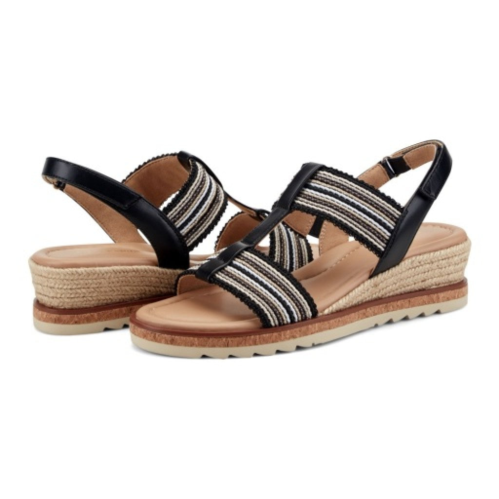 Easy Spirit Selene Wedge Sandal Cushioned Arch Support Women's Wedge Sandal - Black - 7
