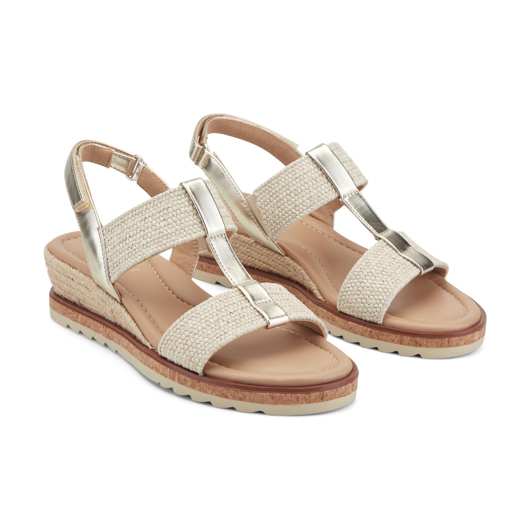 Easy Spirit Selene Wedge Sandal Cushioned Arch Support Women's Wedge Sandal - Gold/natural - 2