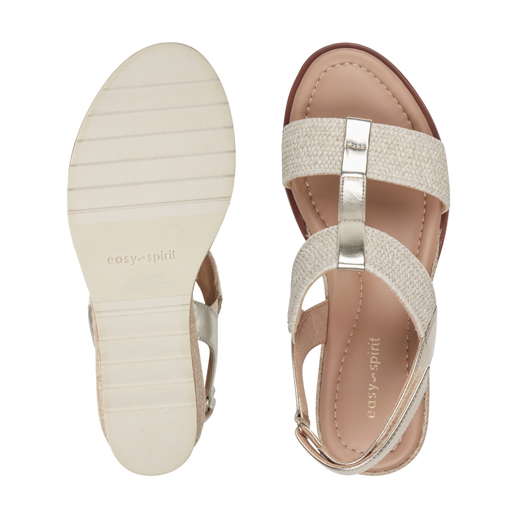 Easy Spirit Selene Wedge Sandal Cushioned Arch Support Women's Wedge Sandal - Gold/natural - 5