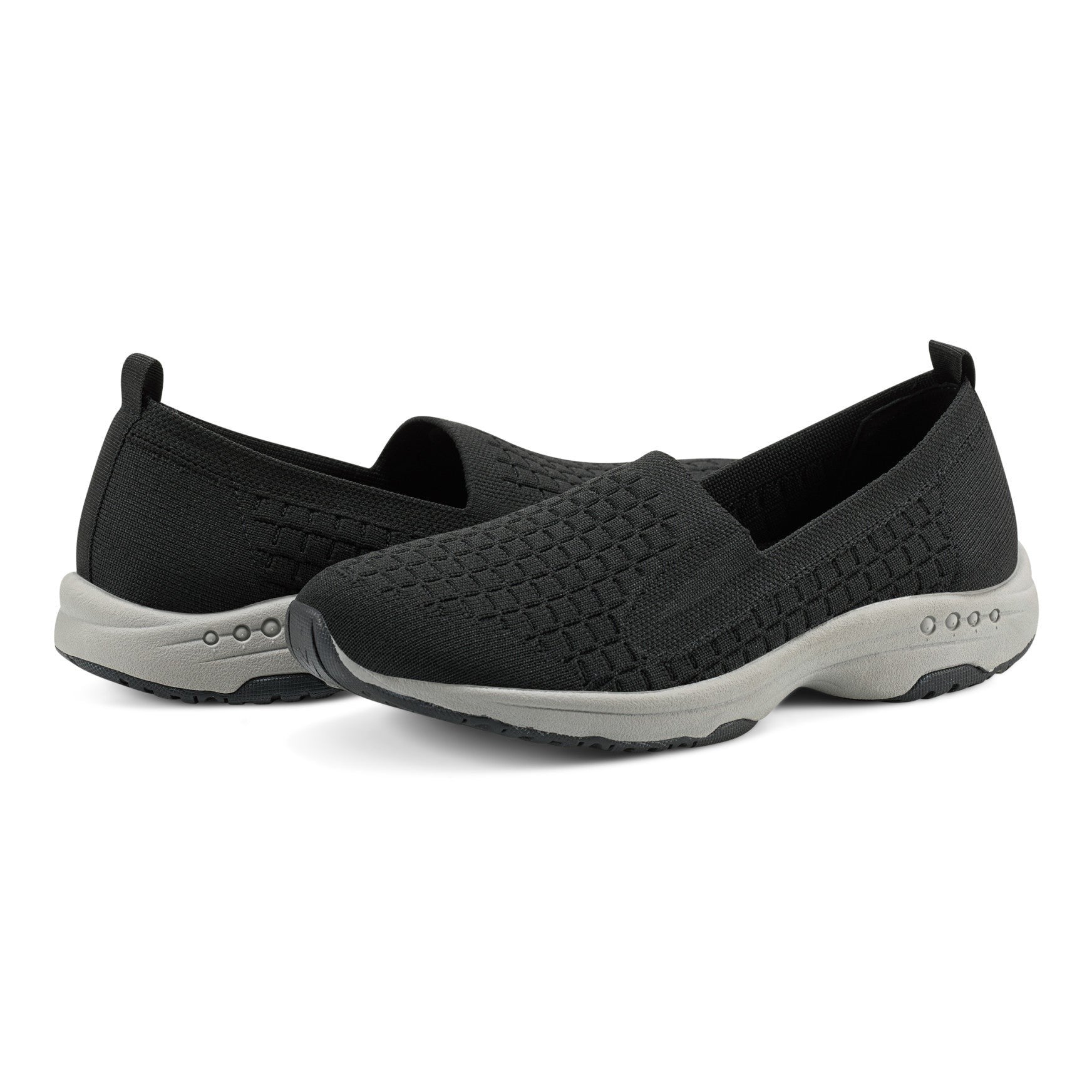 Easy Spirit Tech Eco Slip On — cushioned arch support Women's Athletic Shoe - Black Recycled Knit - 11