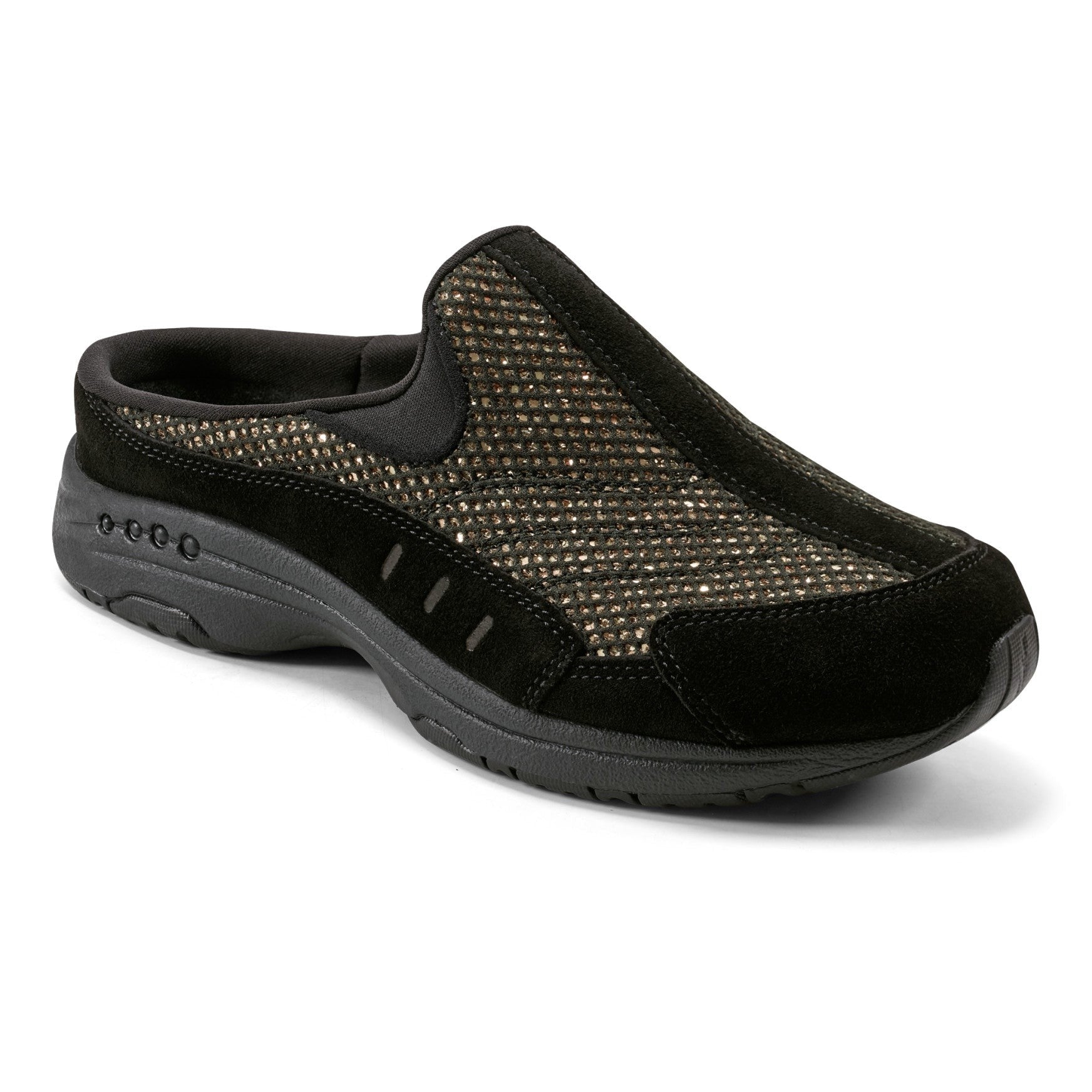 Easy Spirit Traveltime Athletic Cushioned Arch Support Slip-On Mule Women's Slip-On Mule - Black/bronze Glitter - 2