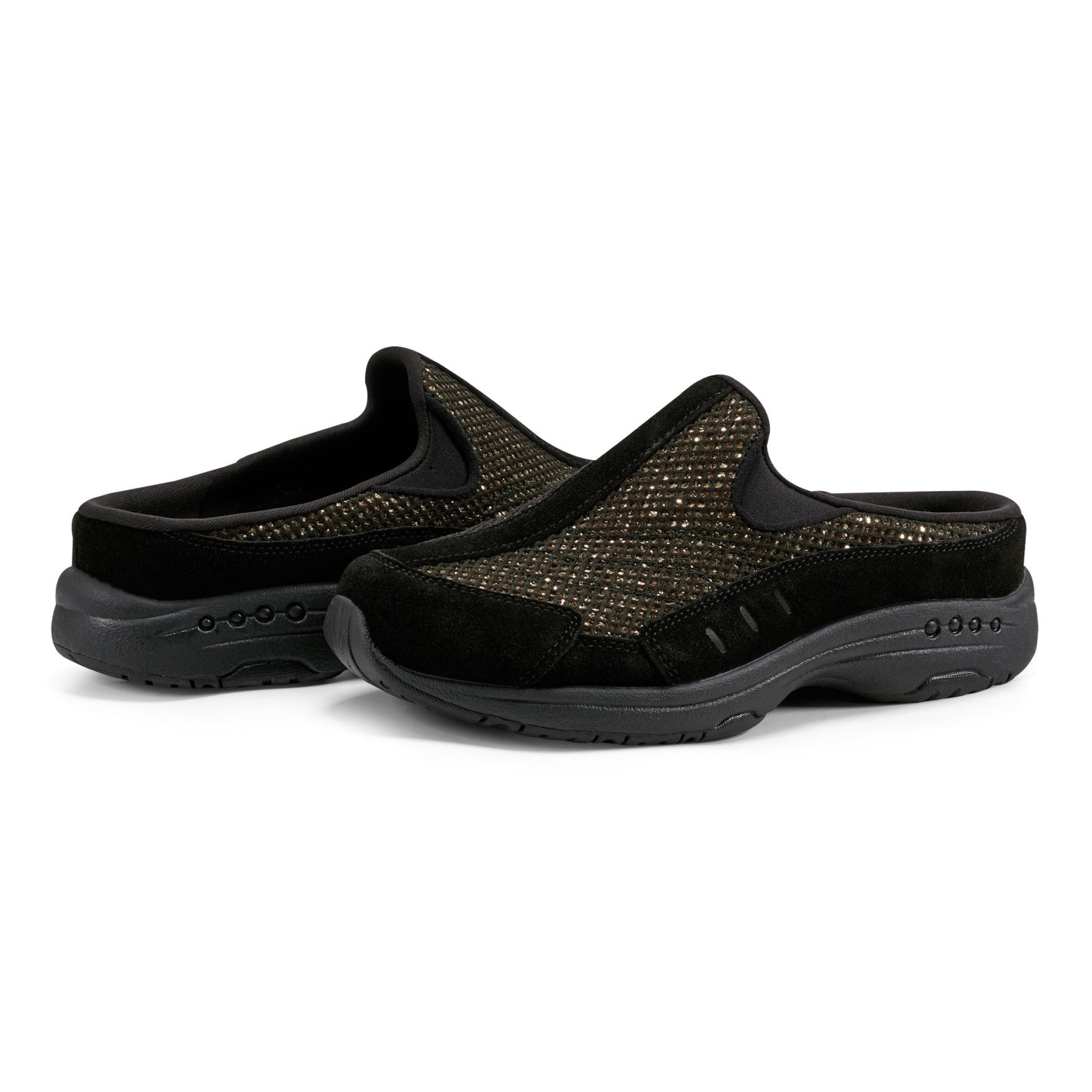 Easy Spirit Traveltime Athletic Cushioned Arch Support Slip-On Mule Women's Slip-On Mule - Black/bronze Glitter - 7