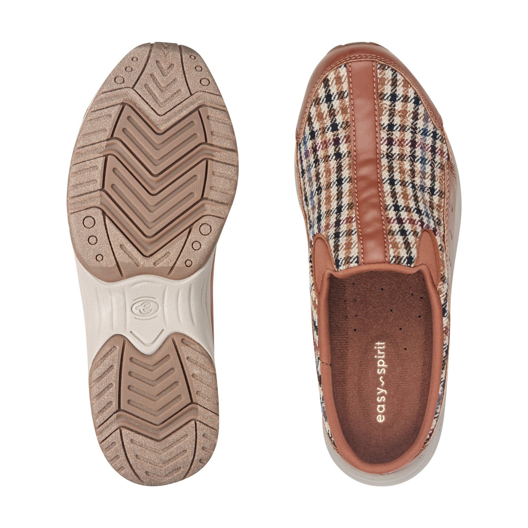 Easy Spirit Traveltime Athletic Cushioned Arch-Support Slip-On Women's Slip-On Shoe - Brown Multi Houndstooth - 5