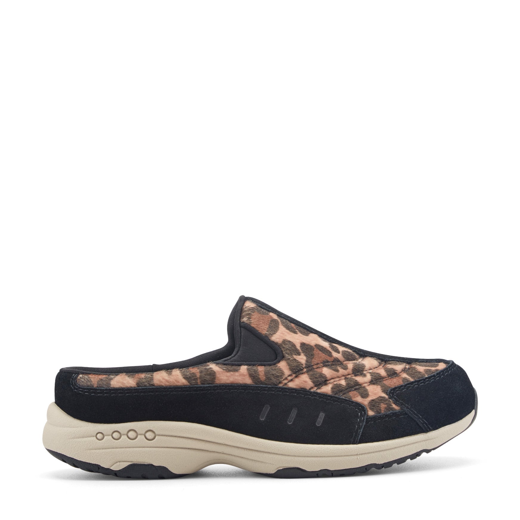 Easy Spirit Traveltime Women's Black Suede Leopard Print Clogs - Black Suede/Leopard Print - View 1