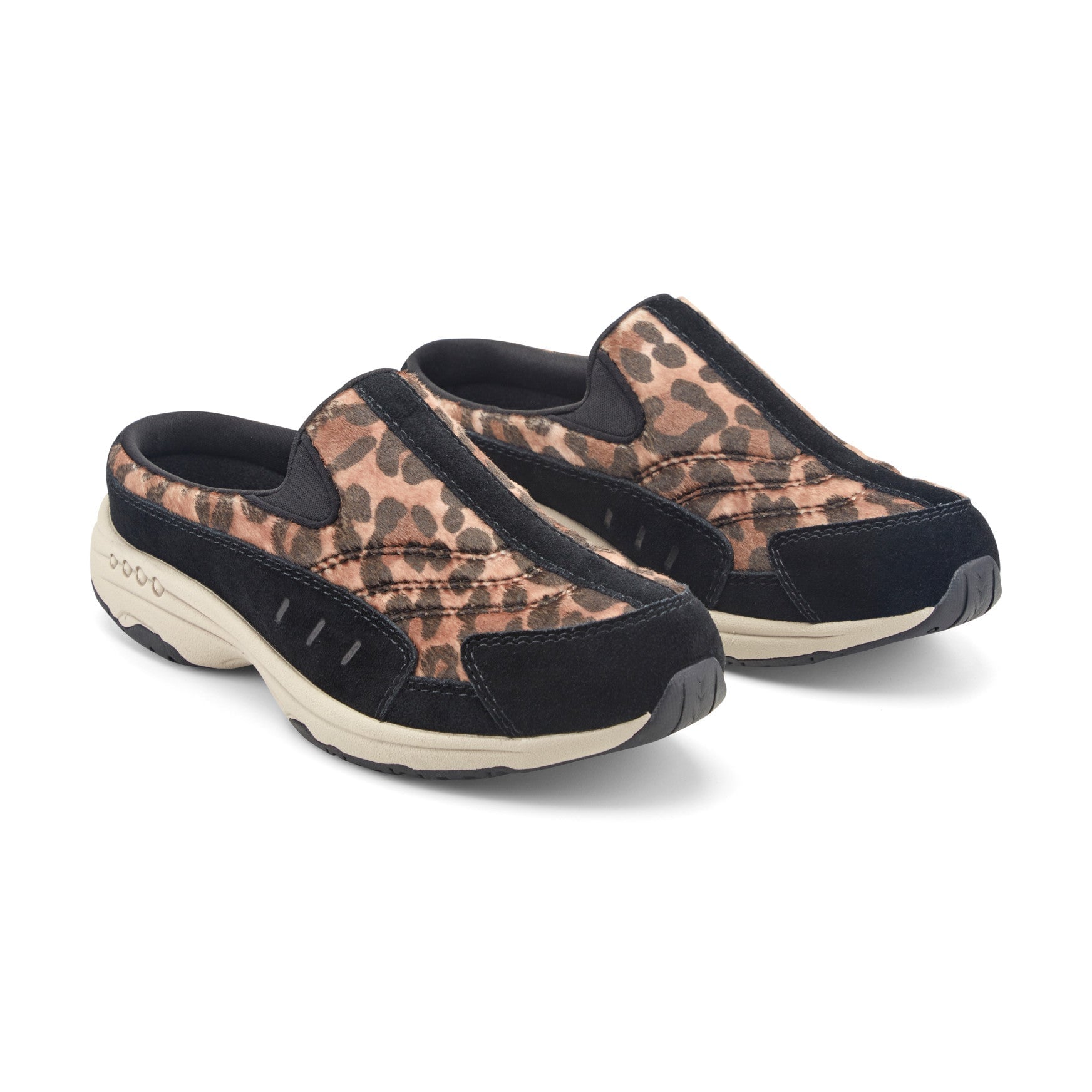 Easy Spirit Traveltime Women's Black Suede Leopard Print Clogs - Black Suede/Leopard Print - View 2