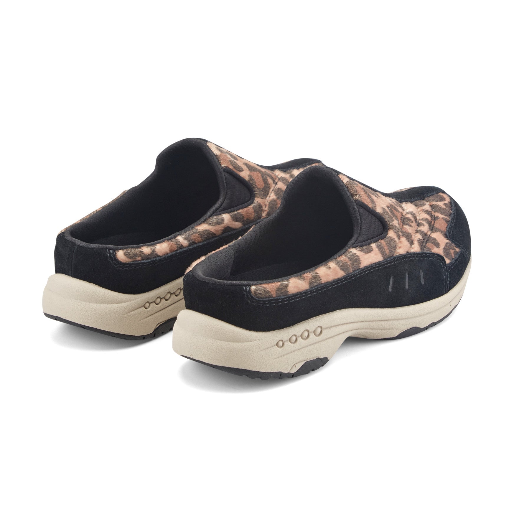 Easy Spirit Traveltime Women's Black Suede Leopard Print Clogs - Black Suede/Leopard Print - View 3