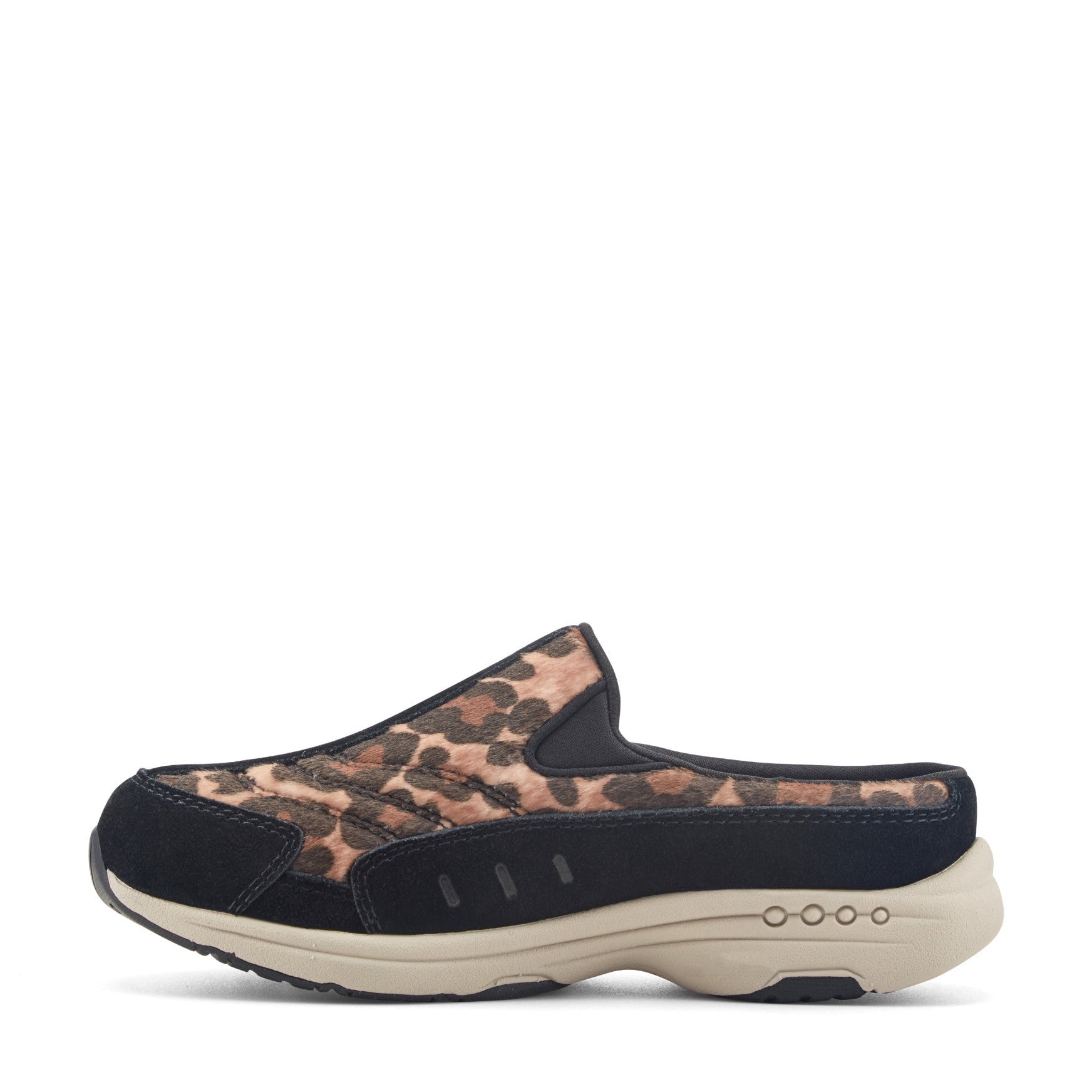 Easy Spirit Traveltime Women's Black Suede Leopard Print Clogs - Black Suede/Leopard Print - View 4