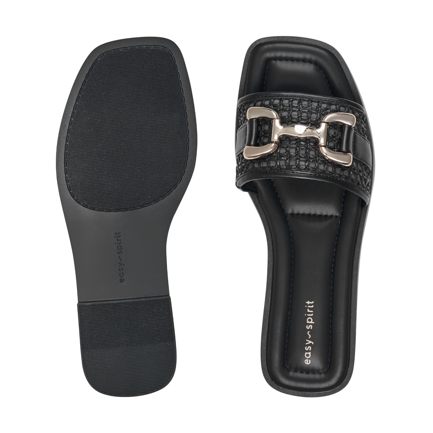 Easy Spirit Vana Horsebit Cushioned Arch-Support Women's Slip-On Sandal - Black/raffia - 5