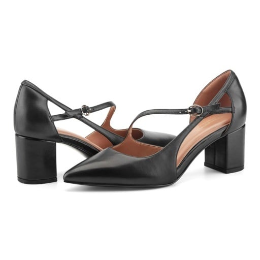 Easy Spirit Nerina Women's Leather Block Heel Pumps Black Smooth Leather 6