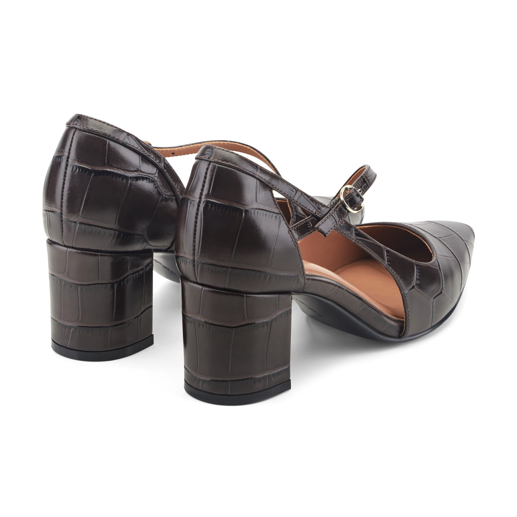 Easy Spirit Nerina Women's Leather Block Heel Pumps - Dark Brown Croco Leather - View 3