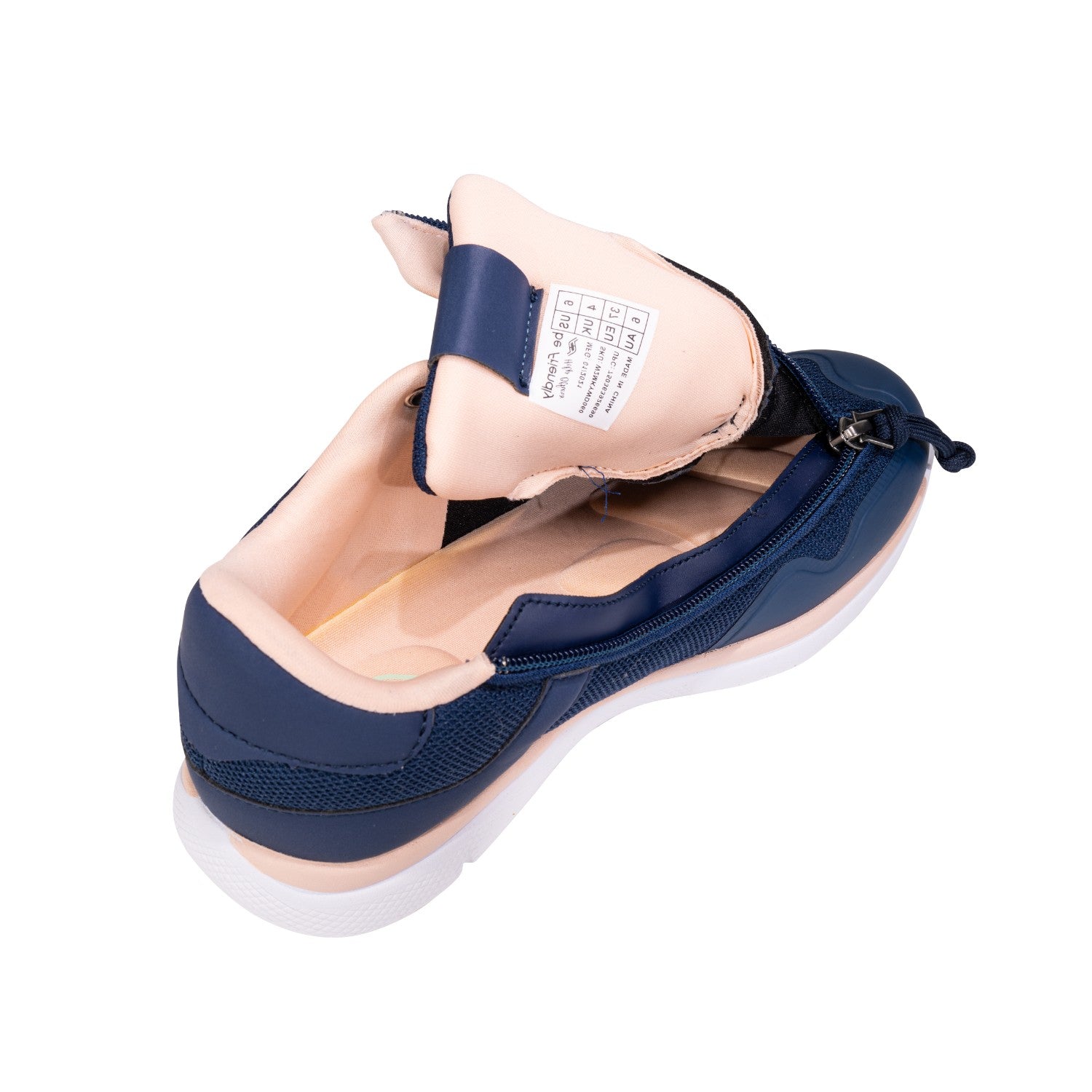 Friendly Shoes Women's Voyage - Navy Blue / Peach - Back Heel Open View