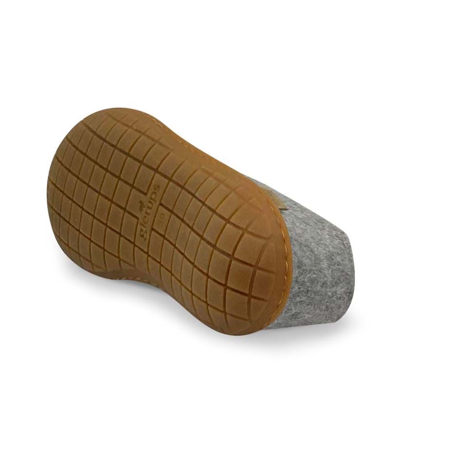 Glerups Wool Closed Heel Unisex Slipper Shoe - Rubber Sole - Model AR - AR Grey/Honey 5