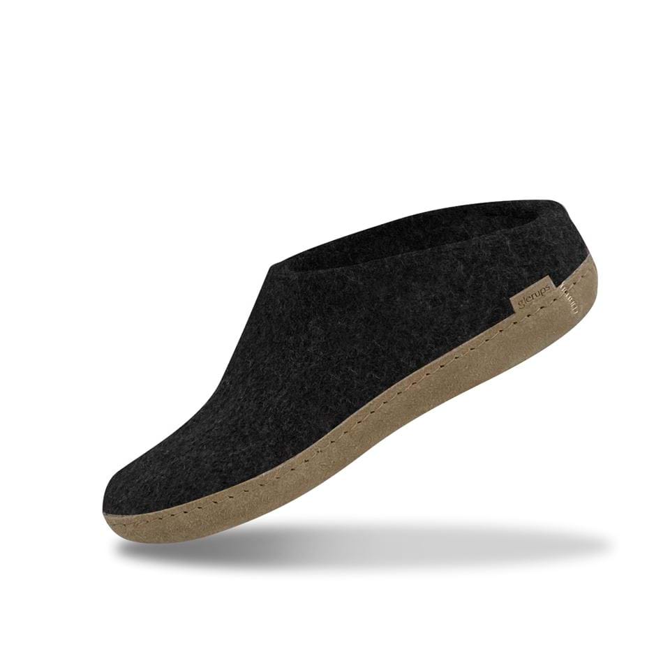 Glerups Wool Open Heel Unisex Slipper / Slip-on Clog - Leather Sole - Model B - B Charcoal 1