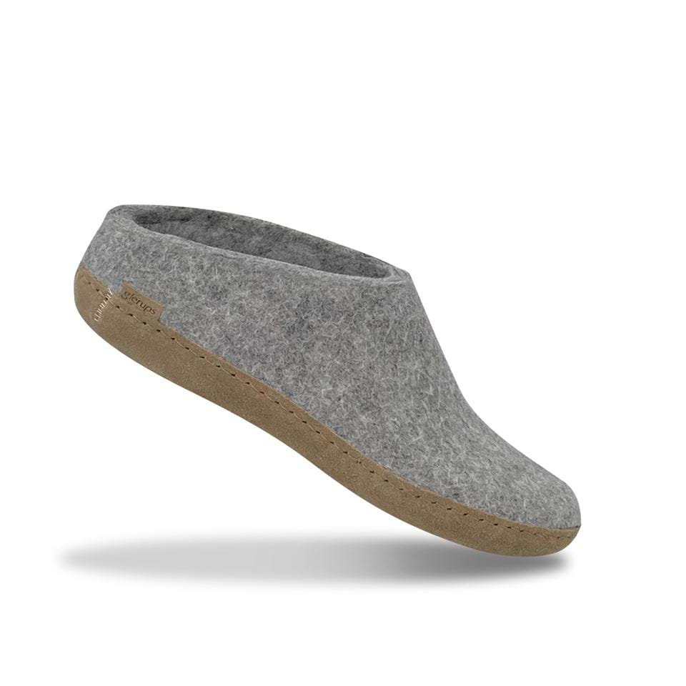 Glerups Wool Open Heel Unisex Slipper / Slip-on Clog - Leather Sole - Model B - B Grey 2