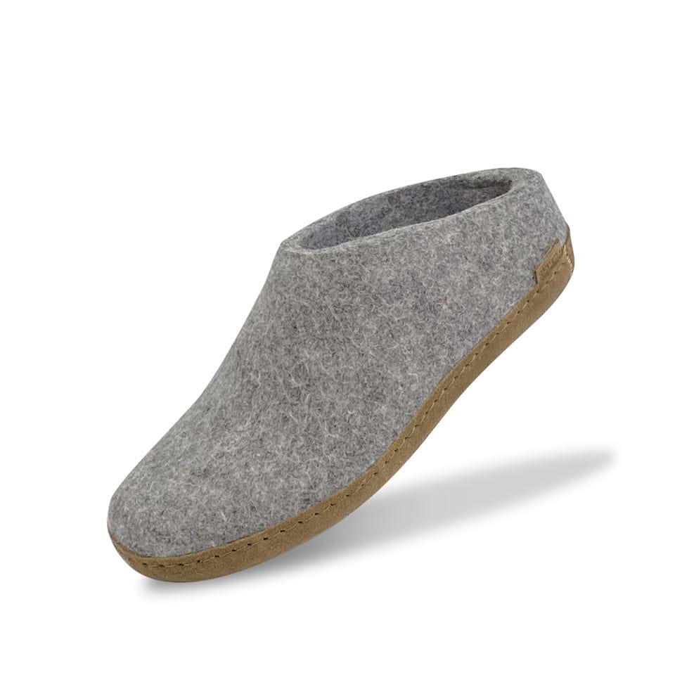 Glerups Wool Open Heel Unisex Slipper / Slip-on Clog - Leather Sole - Model B - B Grey 3