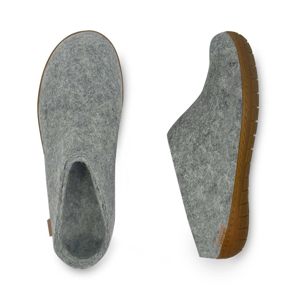 Glerups Wool Open Heel Unisex Slipper / Slip-on Clog - Rubber Sole - Model BR - BR Grey/Honey 5