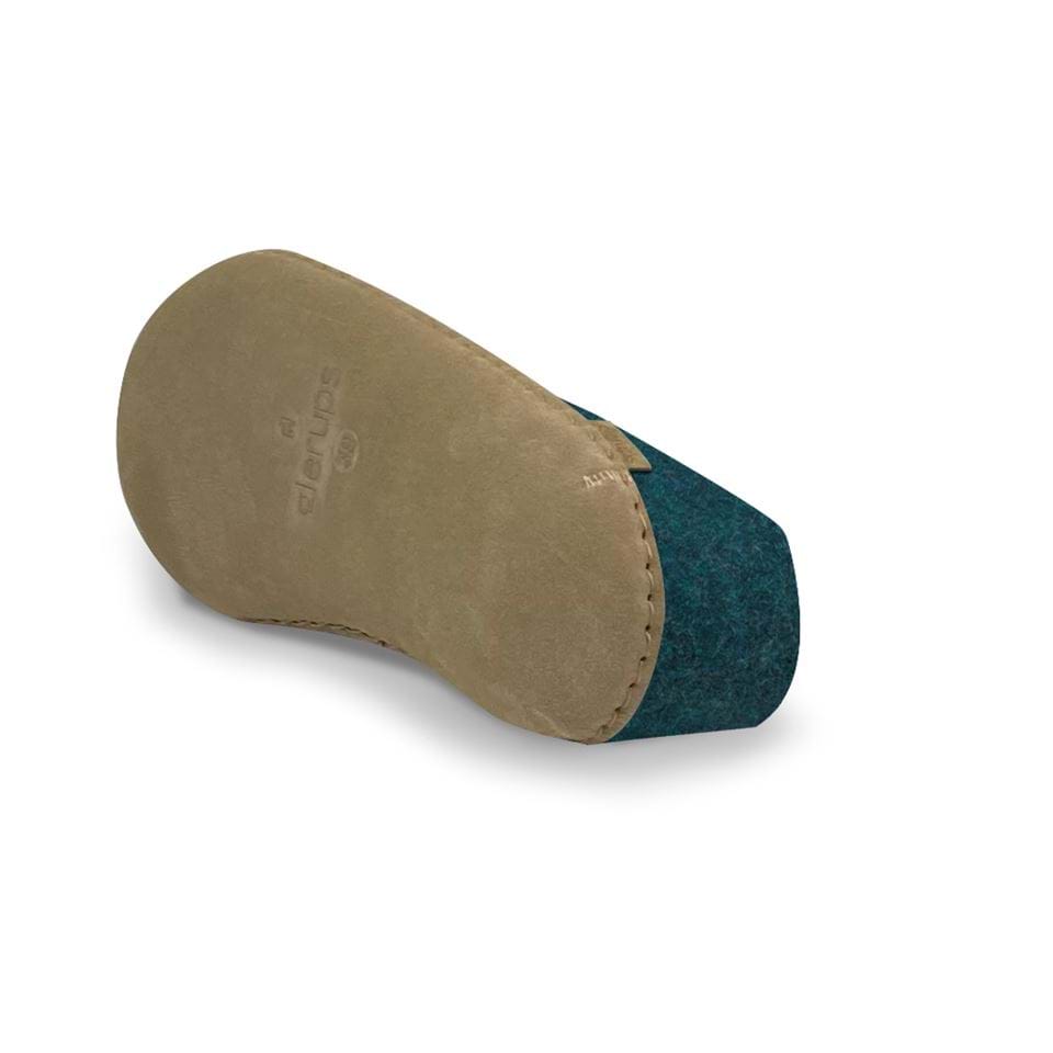Glerups Wool Closed Heel Unisex Slipper Shoe - Leather Sole - Model A - a Petrol outsole